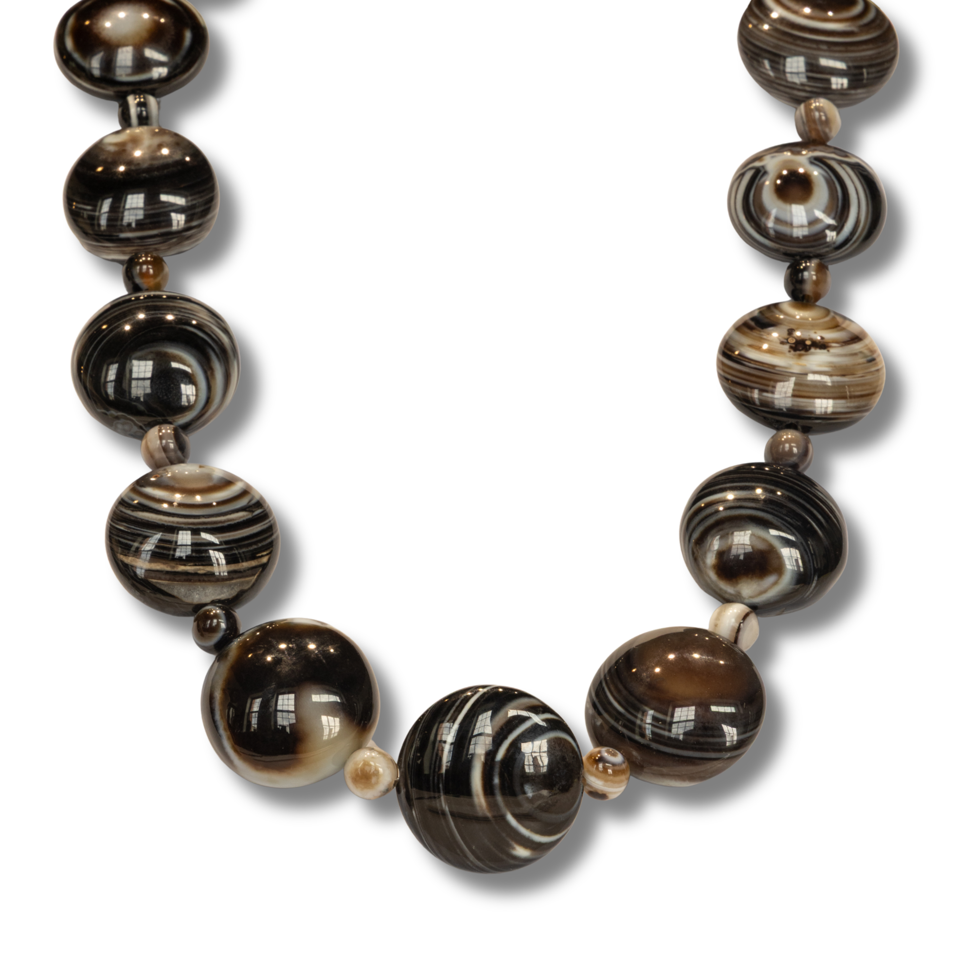 Black and Grey Agate Necklace with a Silver Clasp
