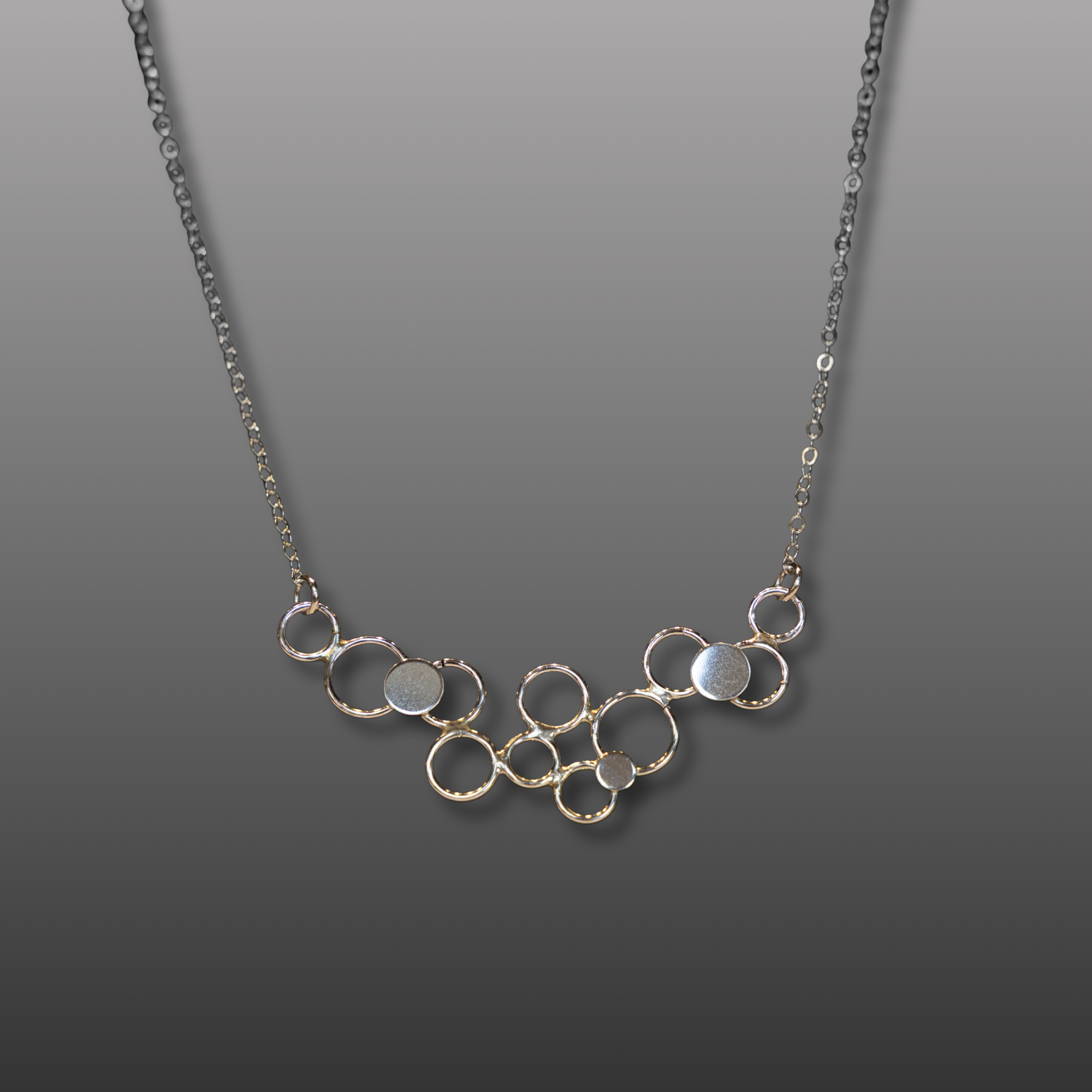 Medium Circle Cluster Sterling Silver Necklace
