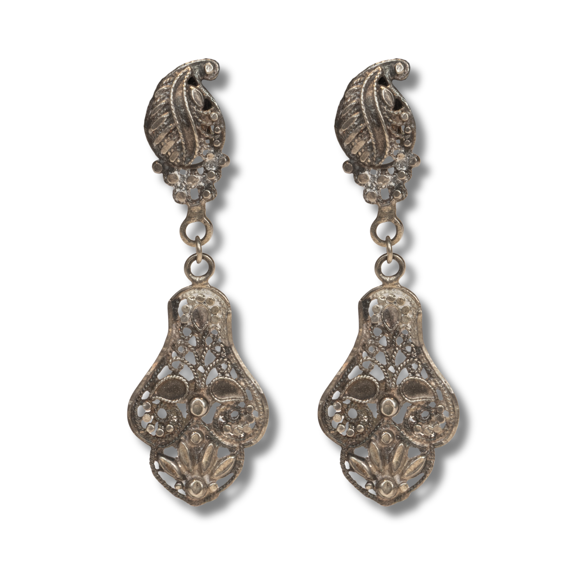Silver Filigree Hanging Earrings (Clip On)