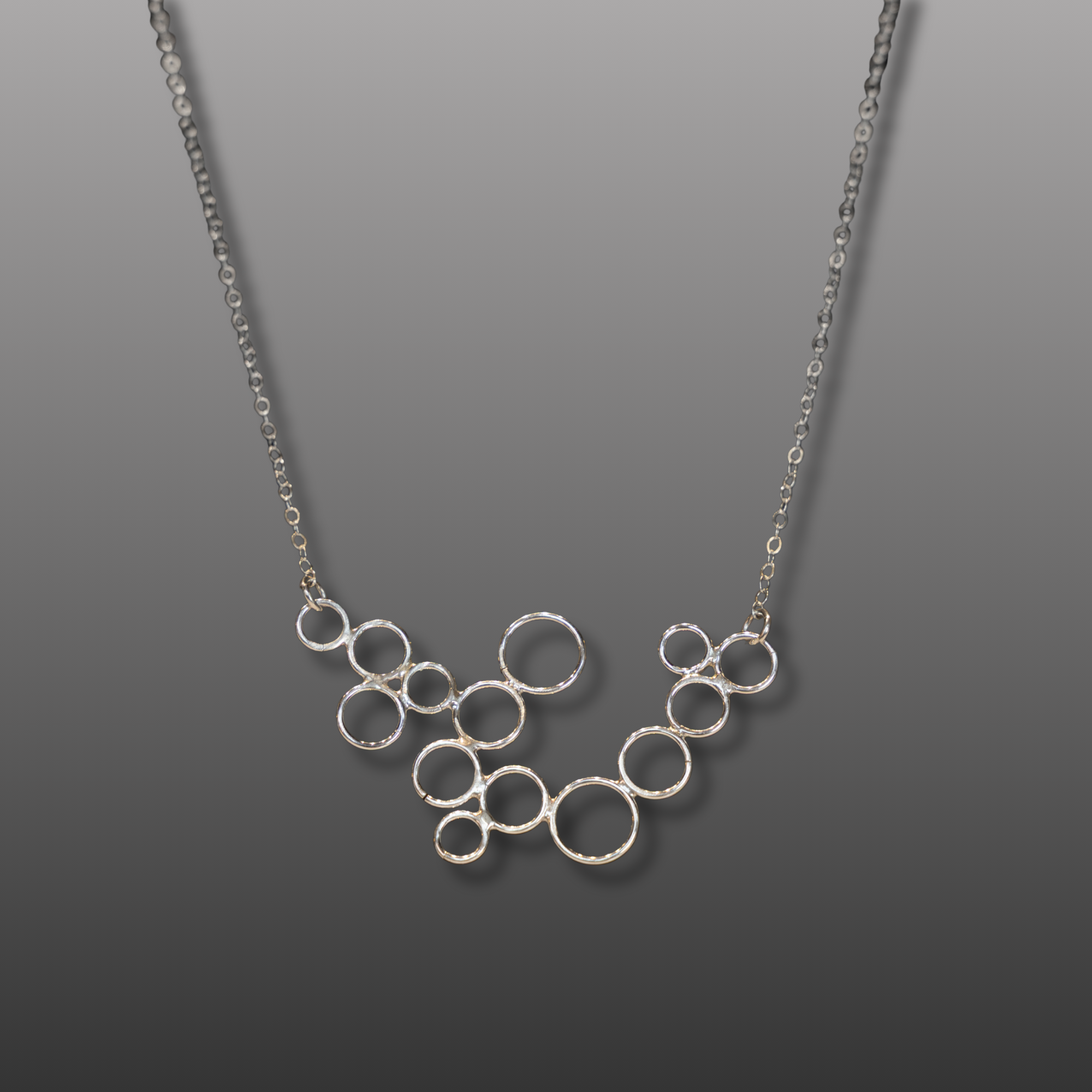 Large Circle Cluster Sterling Silver Necklace