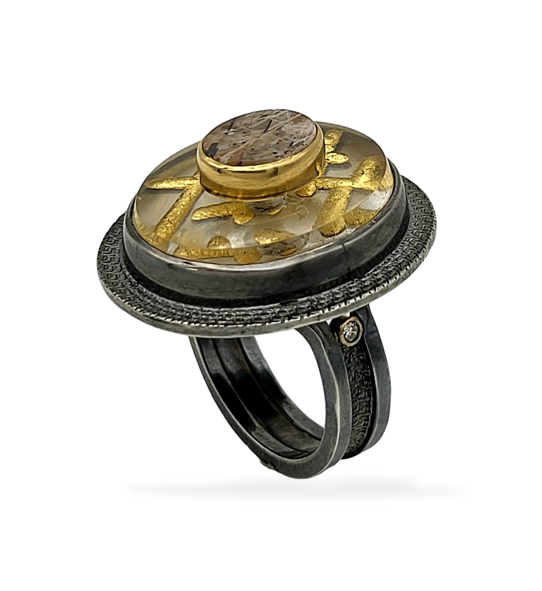 Rainbow Lattice/Carved Quartz Ring
