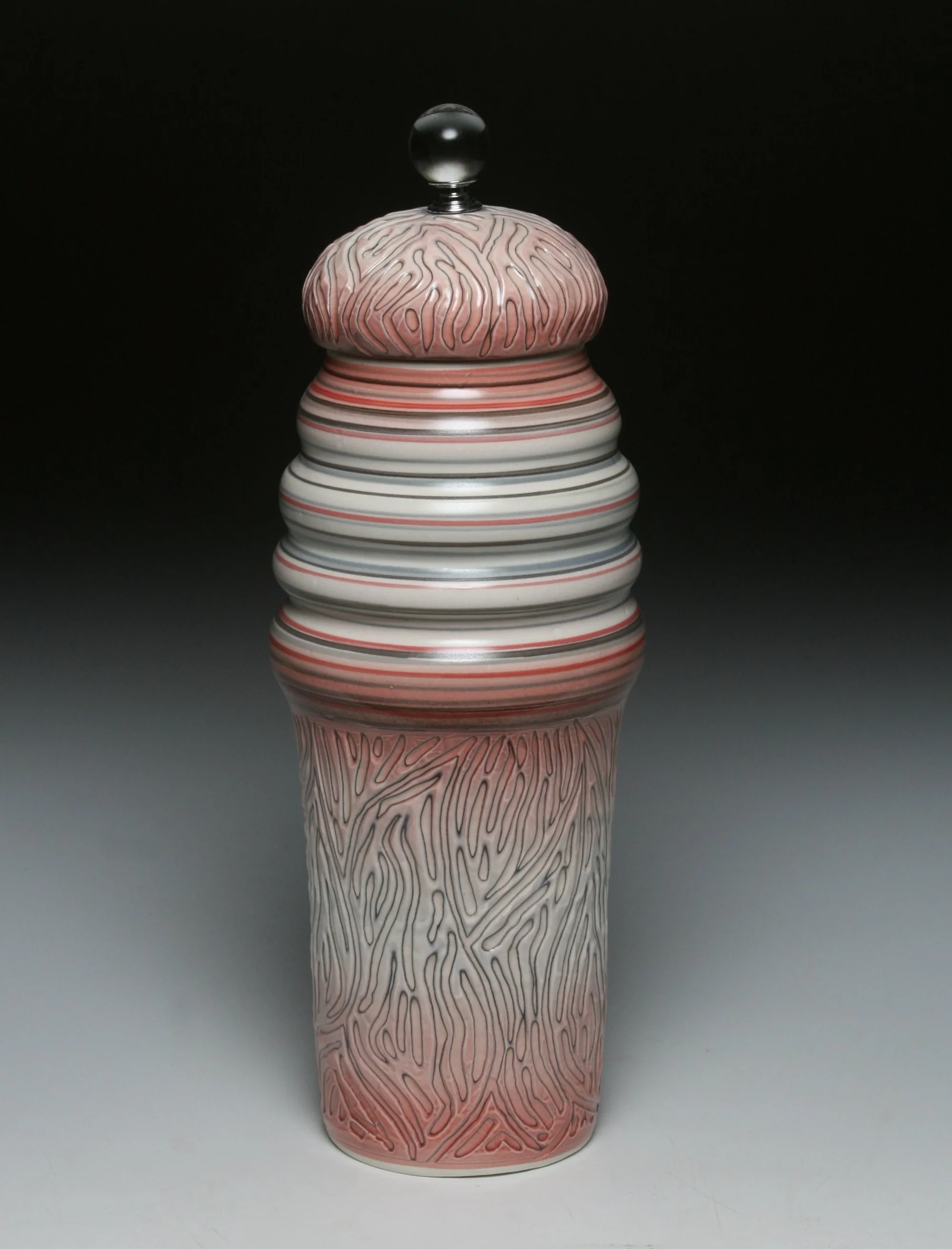 Glass Handle Rose and Grey Blue Jar