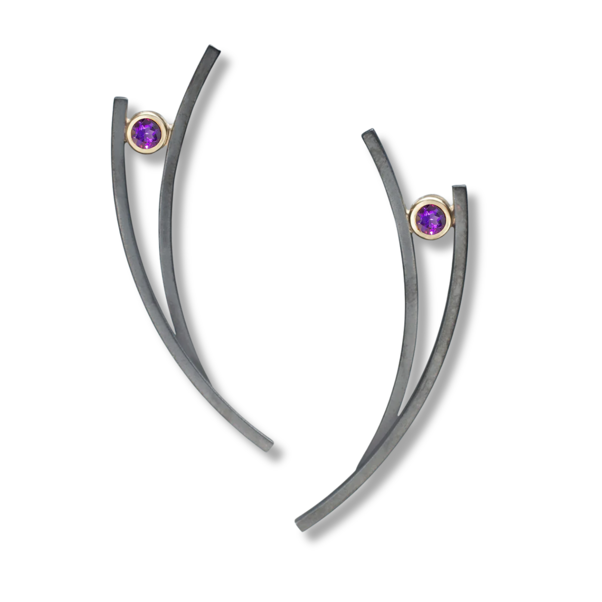 Curved Earrings with Amethyst