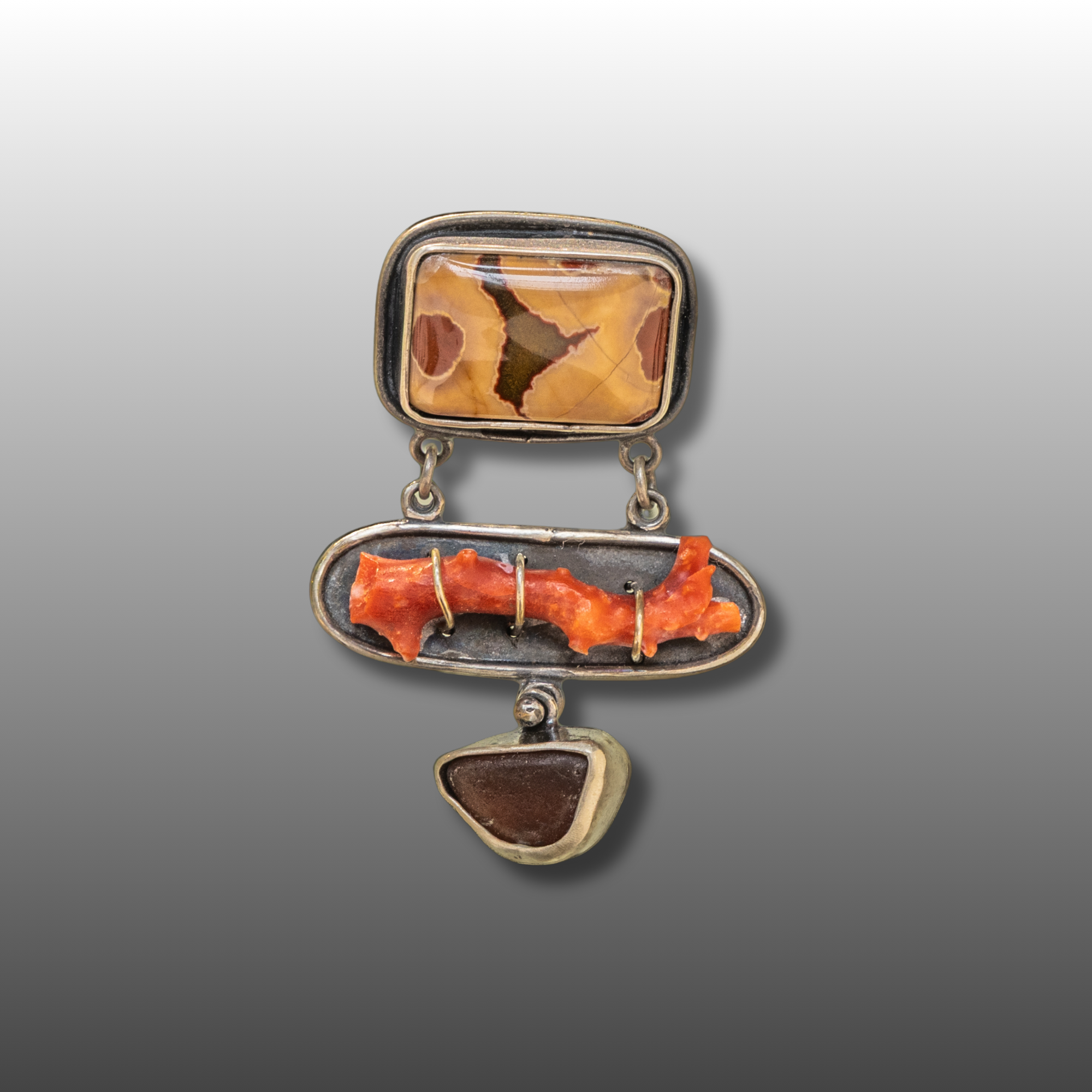 Mookaite Jasper & Red Coral Brooch