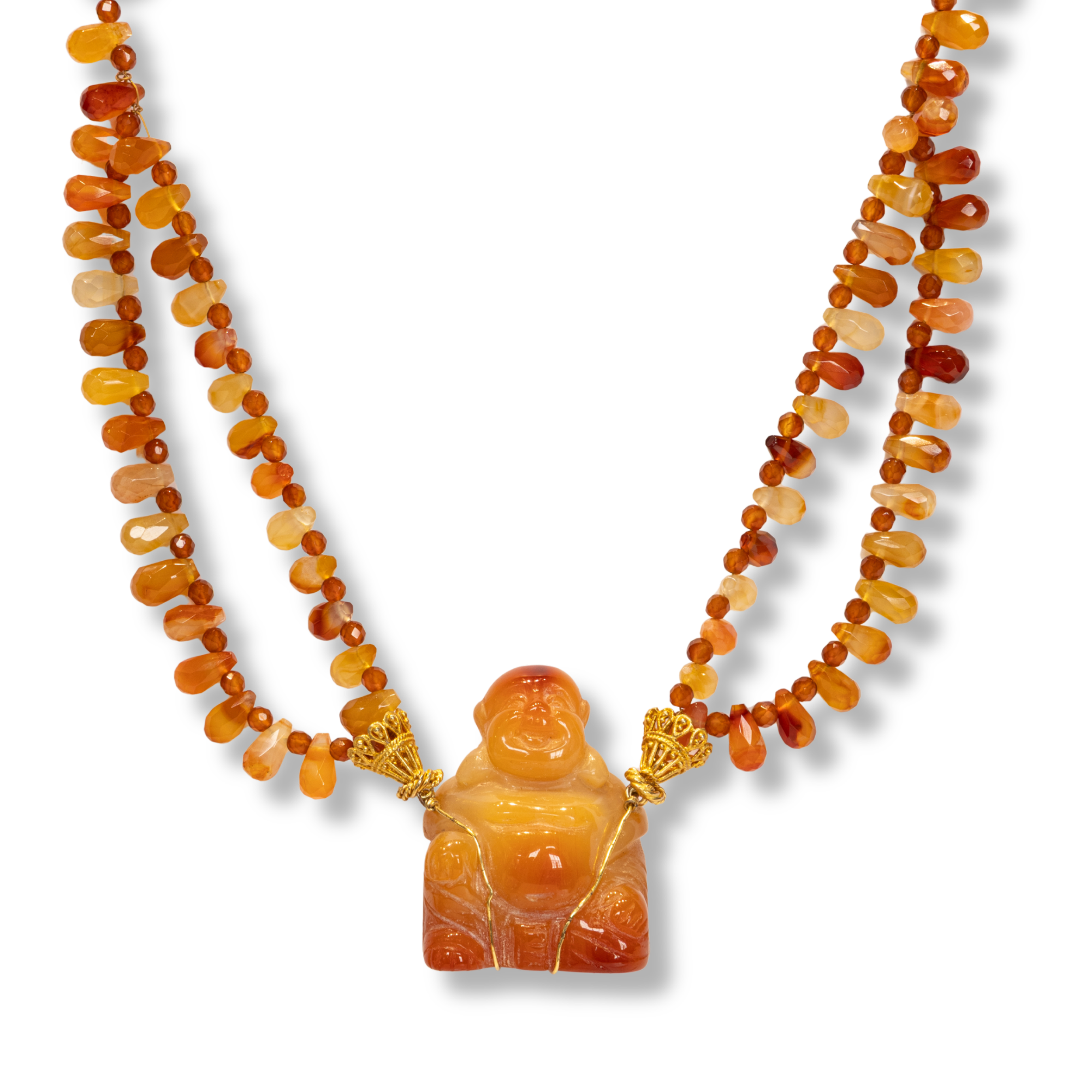 2 Strand Faceted Cornelia Necklace and a Carved Cornelia Buddha with a Gold-Plated Magnet Clasp