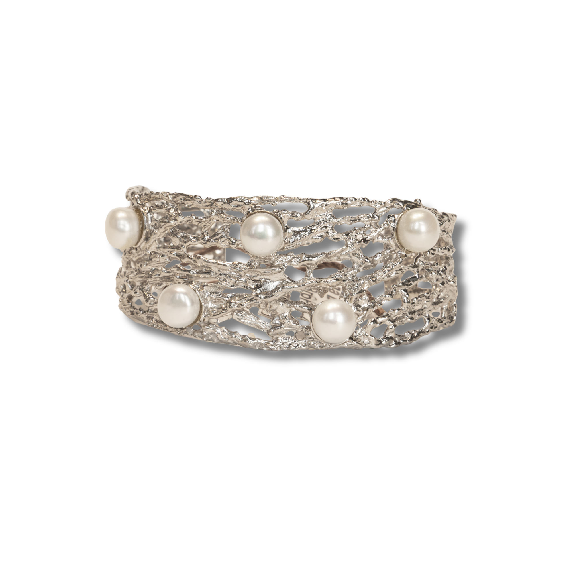 Pearl and White Gold-Plated Sterling Silver Bracelet (Small)