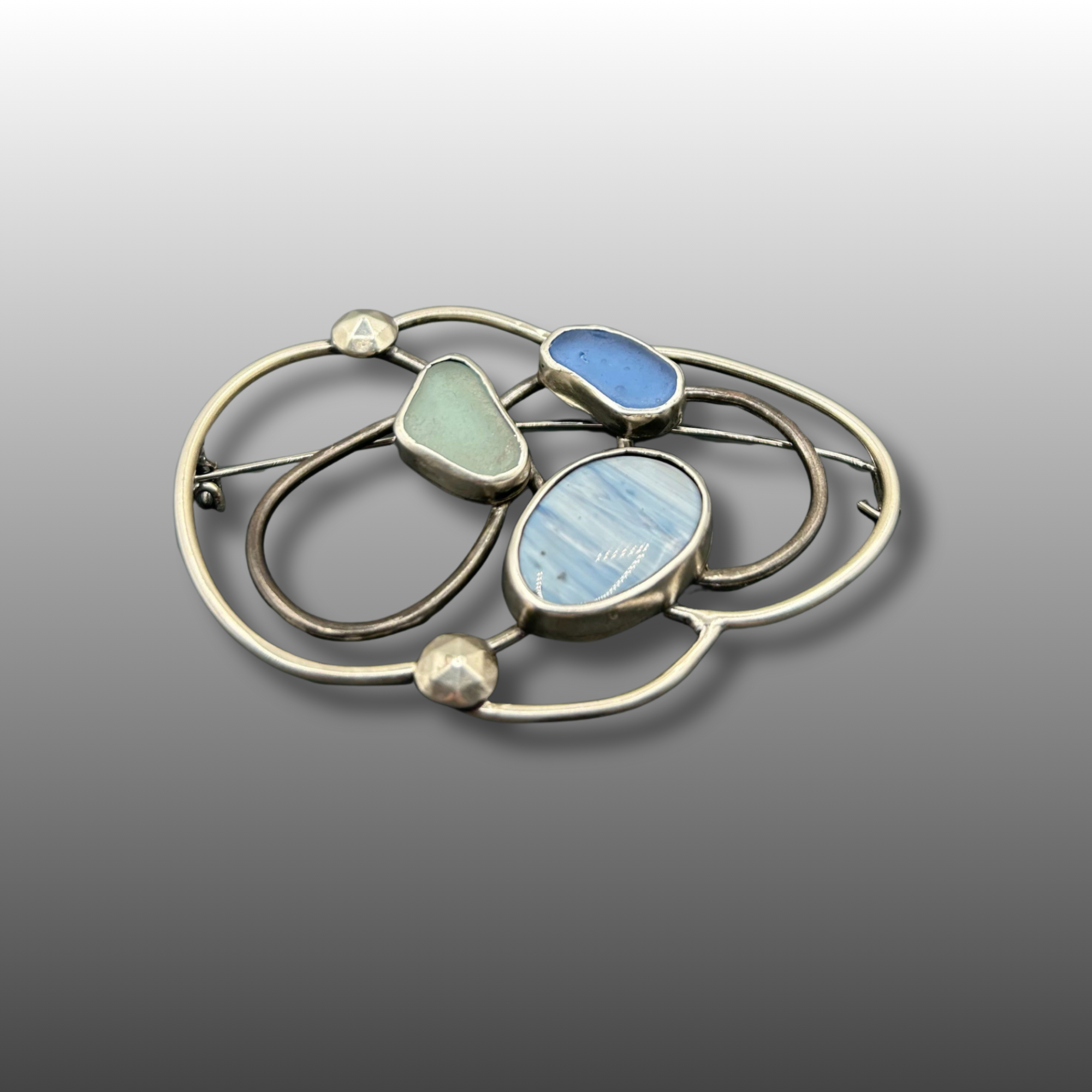 Leland Blue/Lake Erie Beach Glass/Sterling Silver Brooch