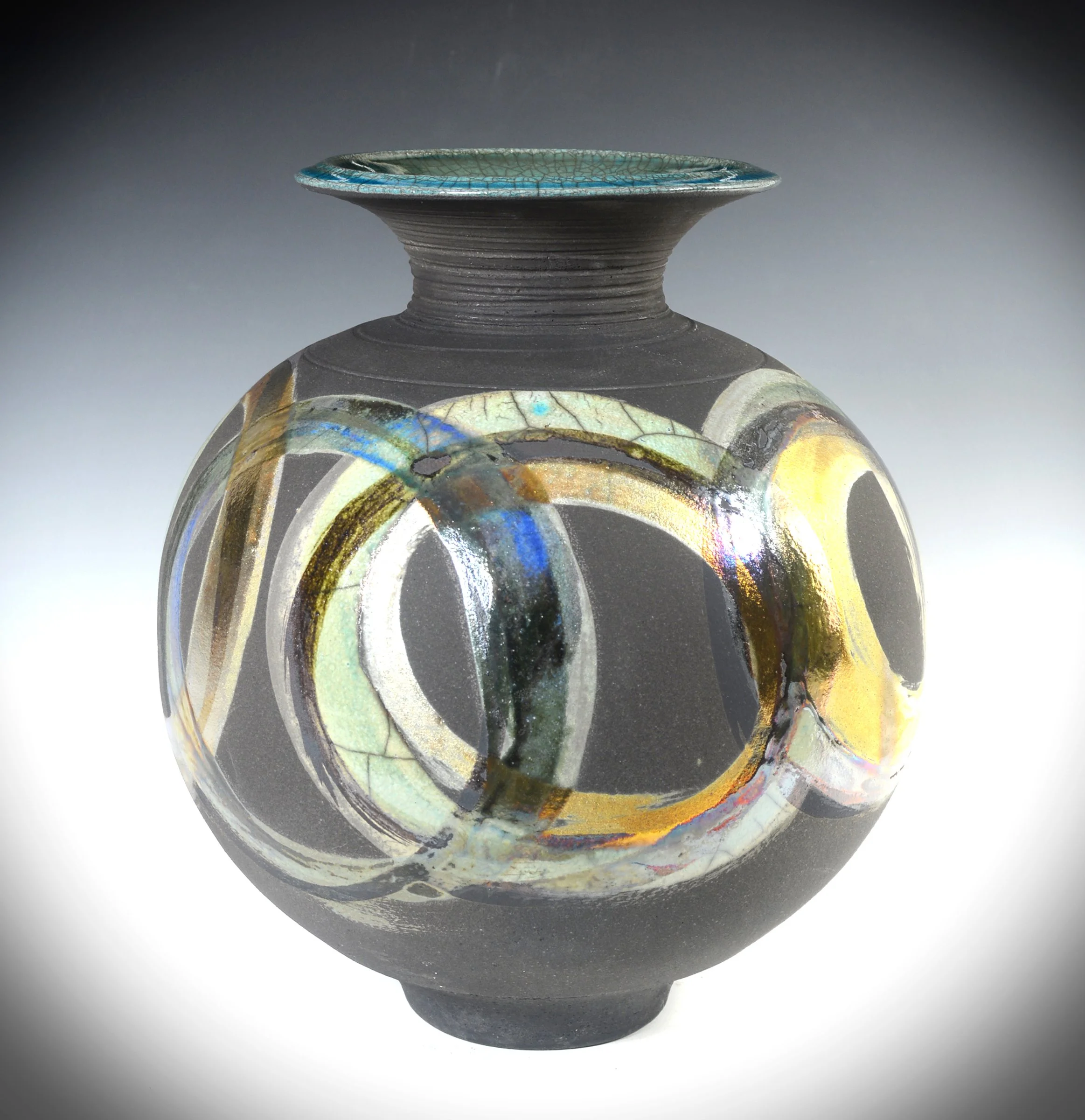 #2. Golden Circles -Raku Vase - view 2.jpg