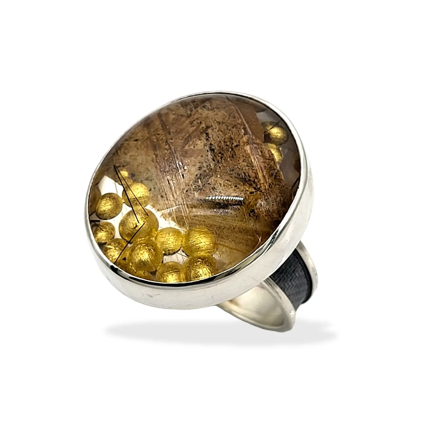Rutilated Quartz Gold Bubble Ring