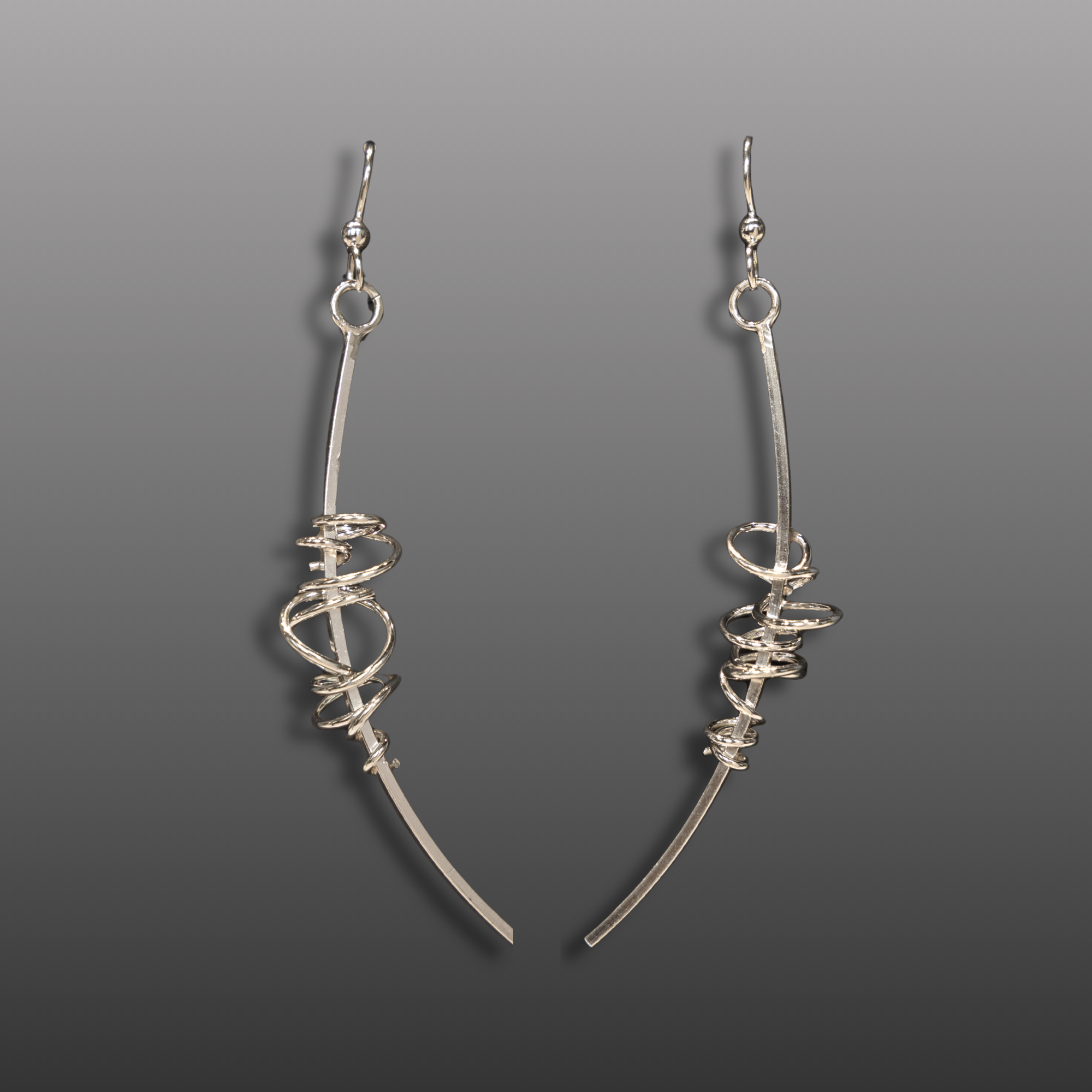 Half Spiral Rod Sterling Silver Earrings