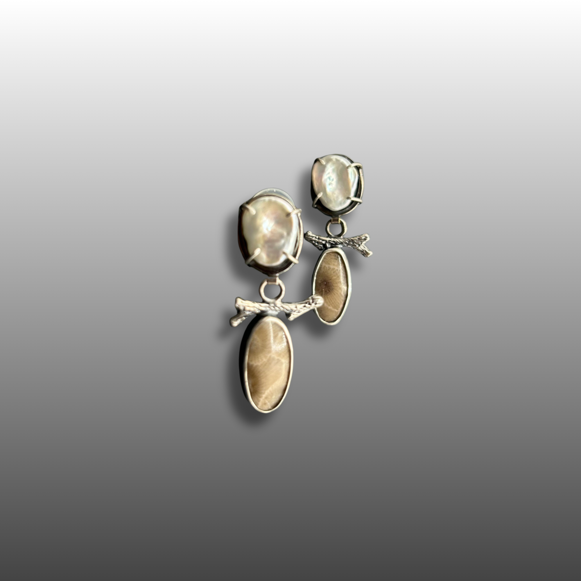 Two Stone Petosky and Pearl Earrings