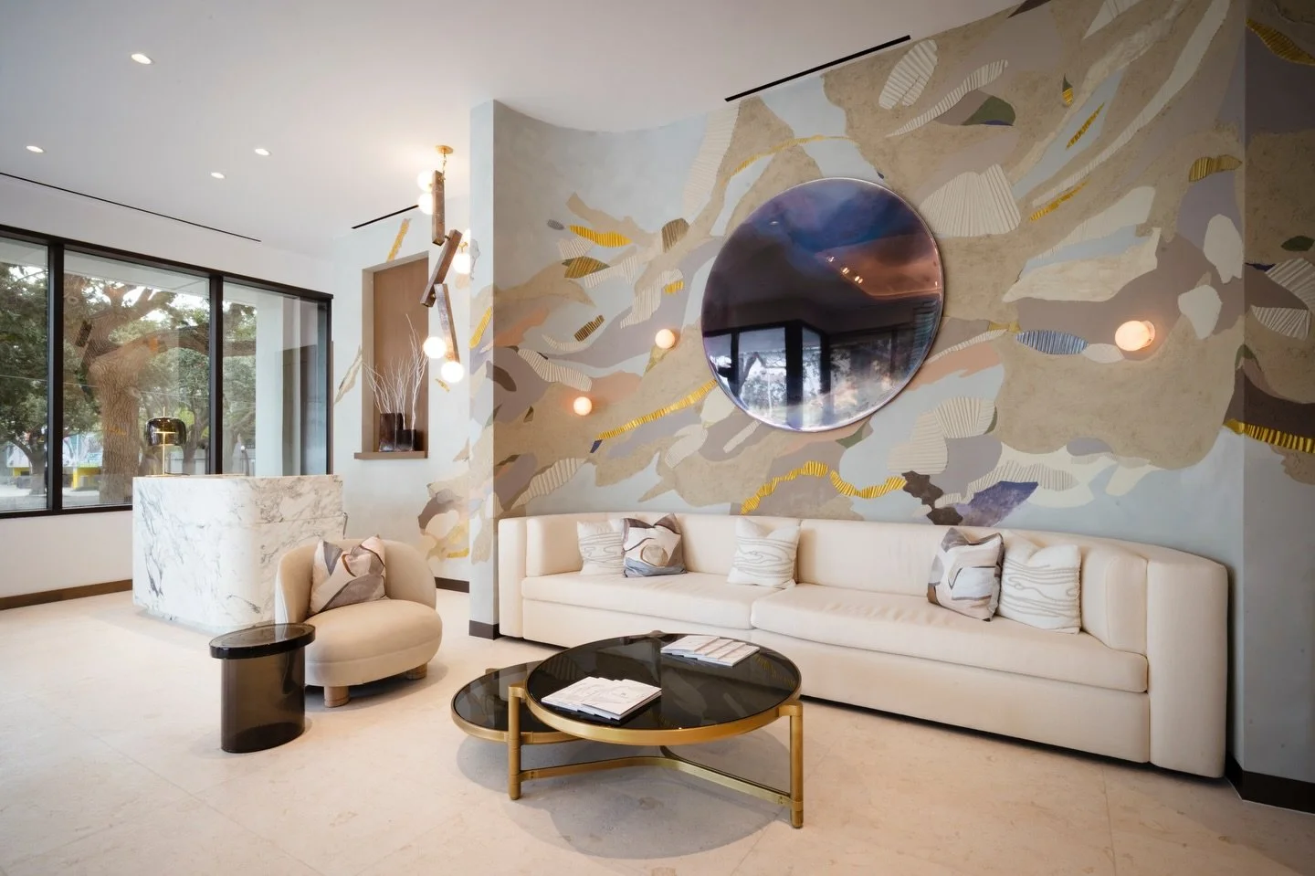 Fabricated for the @waresidencesstpetersburg Sales Center in St. Petersburg, our suite of custom pieces reflects the coastal luxury of the residential tower, greeting guests with rich finishes and refined textures. From the custom marble reception de