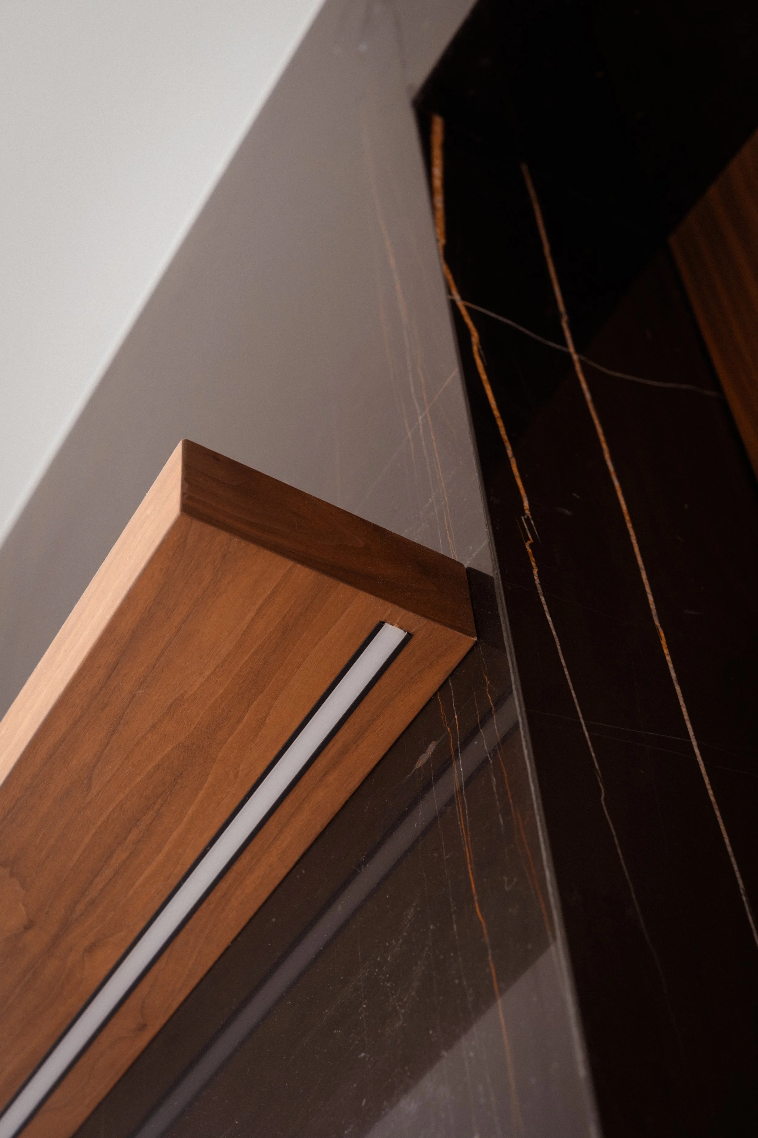 Details of custom fabrication for private office in PMG Developers Office Suite, a McKenzie Craft project featuring custom millwork and luxury finishes in Downtown Miami, Florida.