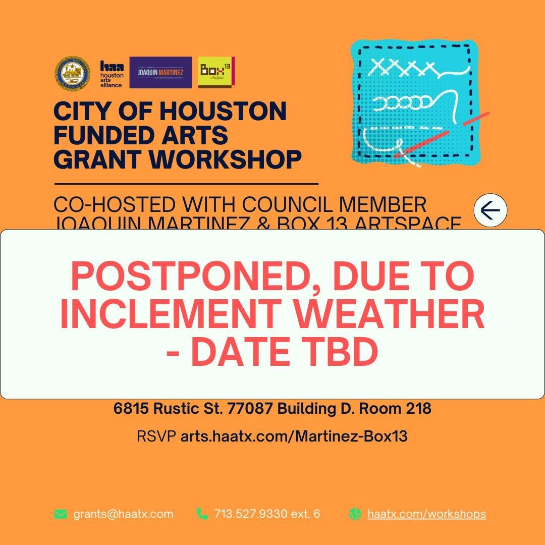 Please stay safe everyone. Head over to our website (link in bio) to sign up for weather alerts and more. We will update you on this workshop as soon as we secure a date. #HouCityGrants #WeatherAlert