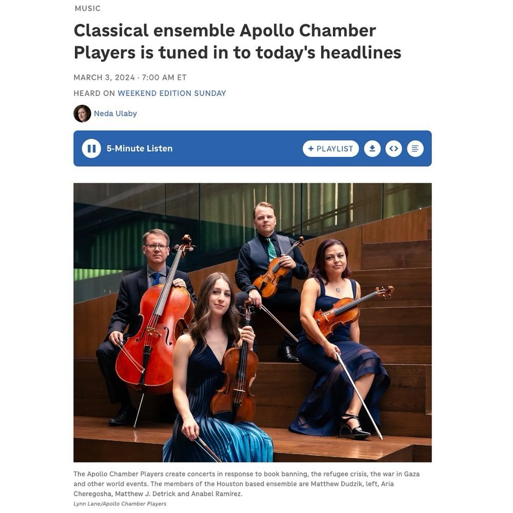 We love when grantees send us their media stories! 🌟&nbsp;
&nbsp;
🎻 Dive into the inspiring sounds and vision from Apollo Chamber Players @apollochamberplayers and how they channel classical music and contemporary issues into innovative performance