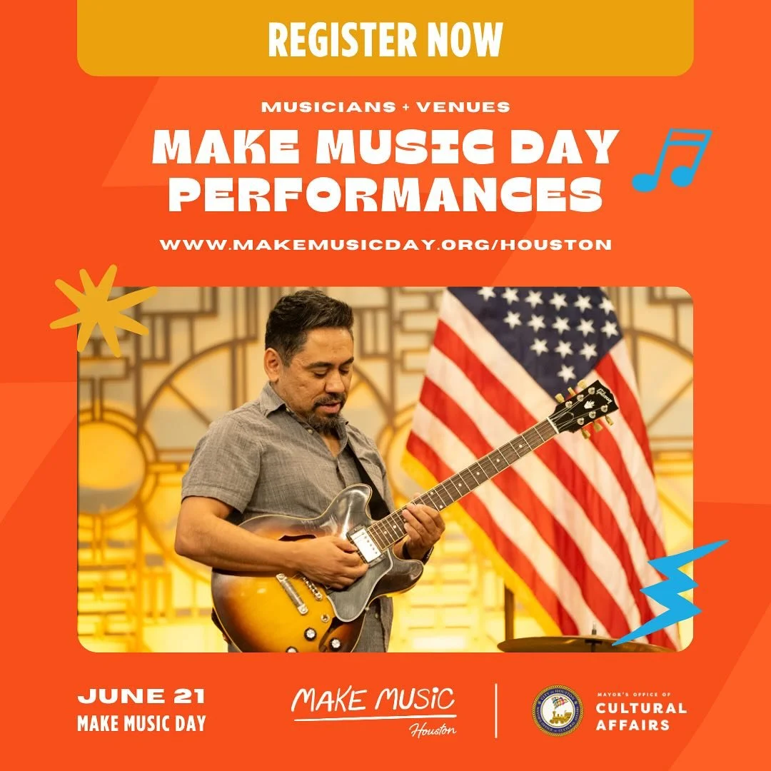 MAKE MUSIC DAY ✴️ REGISTER NOW! LINK IN BIO
&nbsp;
TODAY is the LAST DAY to sign up to participate in Make Music Day. The annual celebration seeks all music makers regardless of age or skill level. Houston is celebrating a global day of music across 