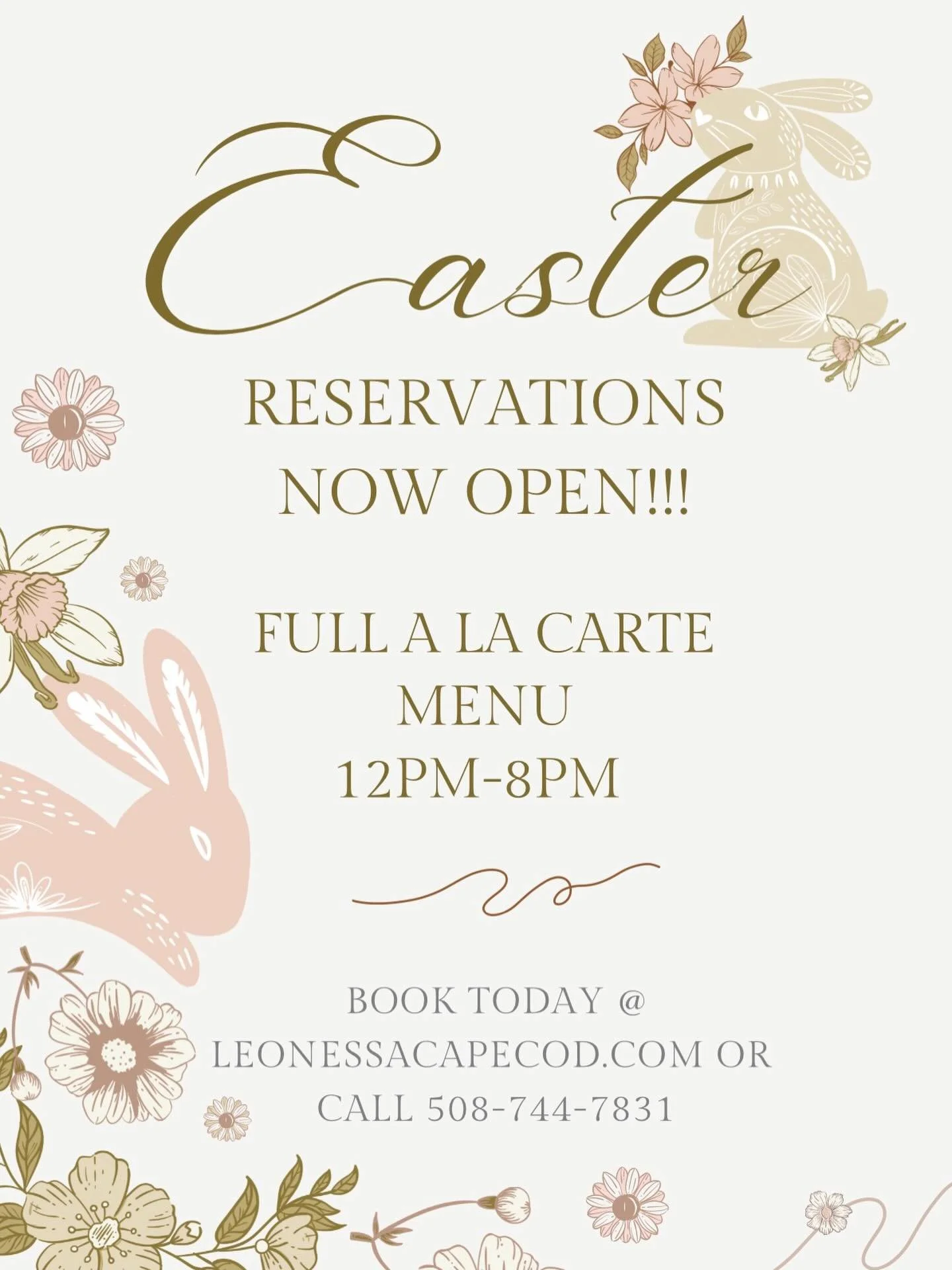 Looking forward to warmer days ahead?! Easter reservations are now open to book online or via phone! We will be serving our full &agrave; la carte menu from 12pm-8pm. Book your reservation today as prime time slots fill up quick!!!