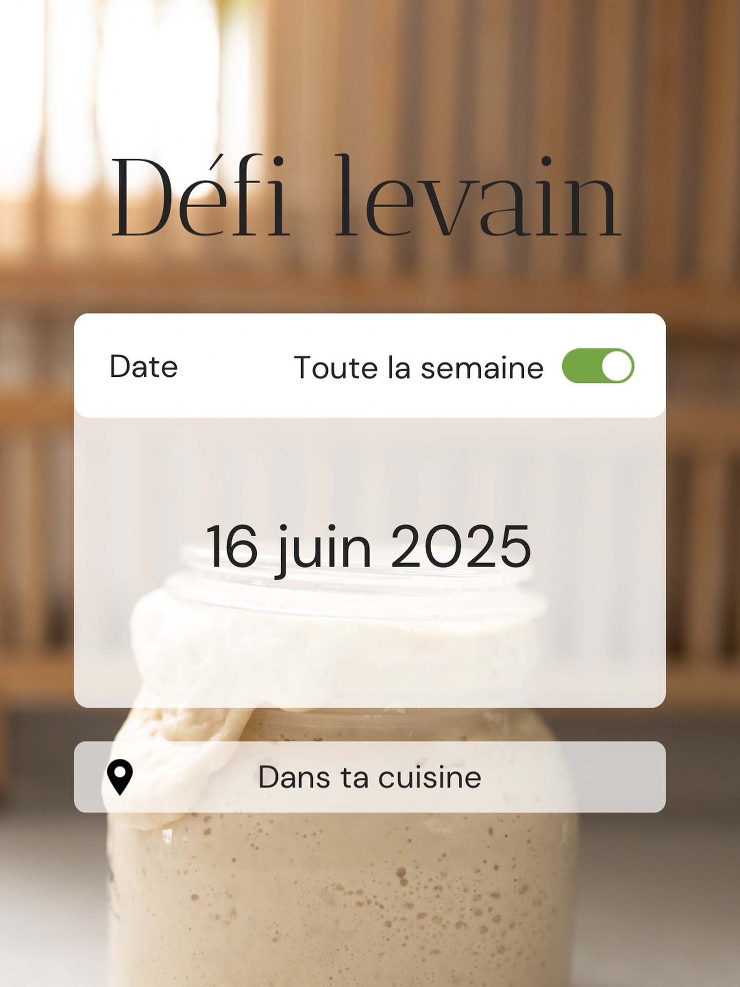 Puisqu&rsquo;on a beaucoup de nouvelles personnes ici depuis le dernier d&eacute;fi en novembre je me suis dis que ce serait parfait d&rsquo;en refaire un nouveau ! Juste &agrave; temps pour avoir un levain pour le d&eacute;but de l&rsquo;&eacute;t&e