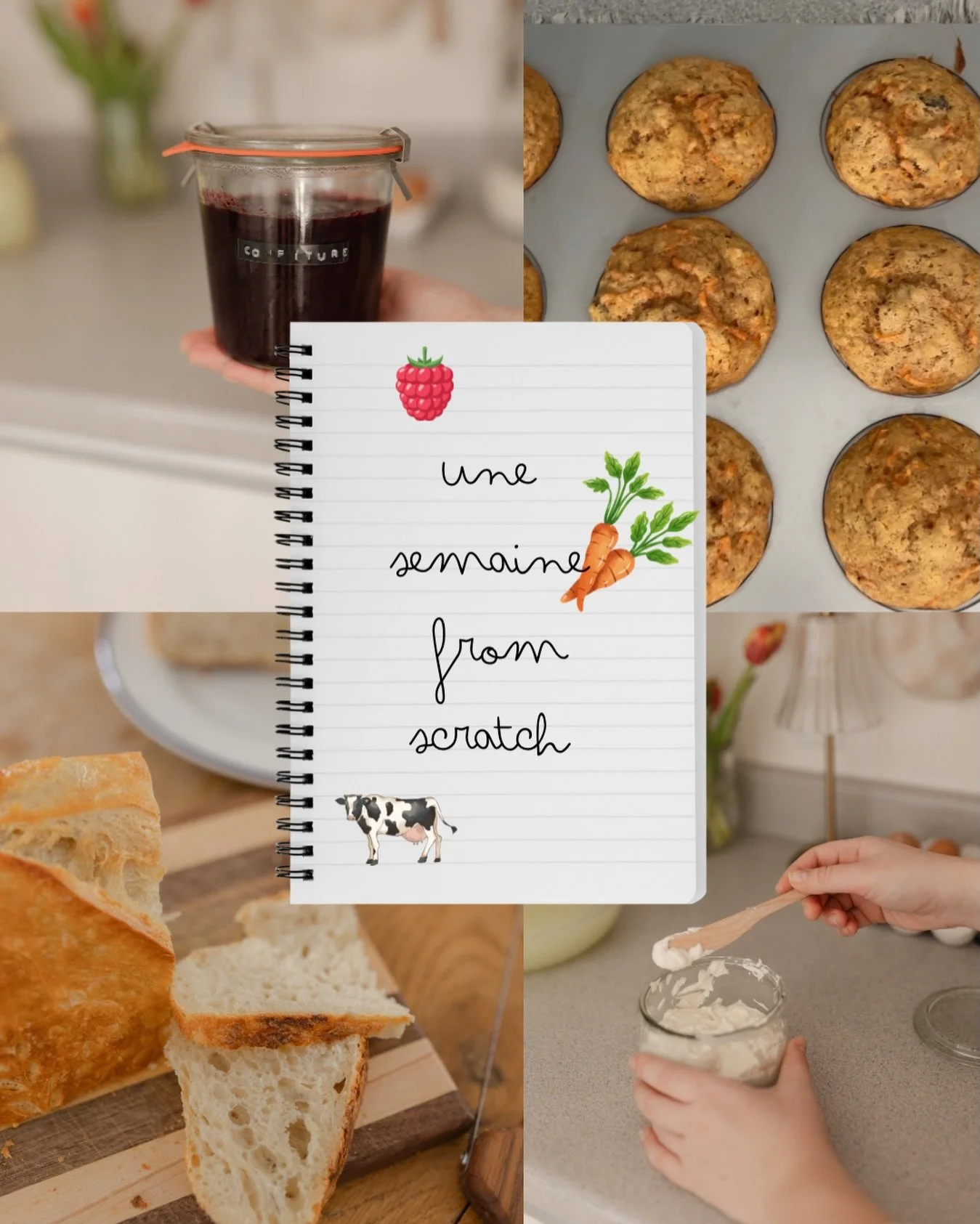 Les recettes qui seront partag&eacute;es dans mon infolettre de ce soir 🥕🍞🍓🥛
&bull; confiture de fruits et chia
&bull; Muffins aux carottes
&bull; Fromage &agrave; la cr&egrave;me 
&bull; Pain au levain