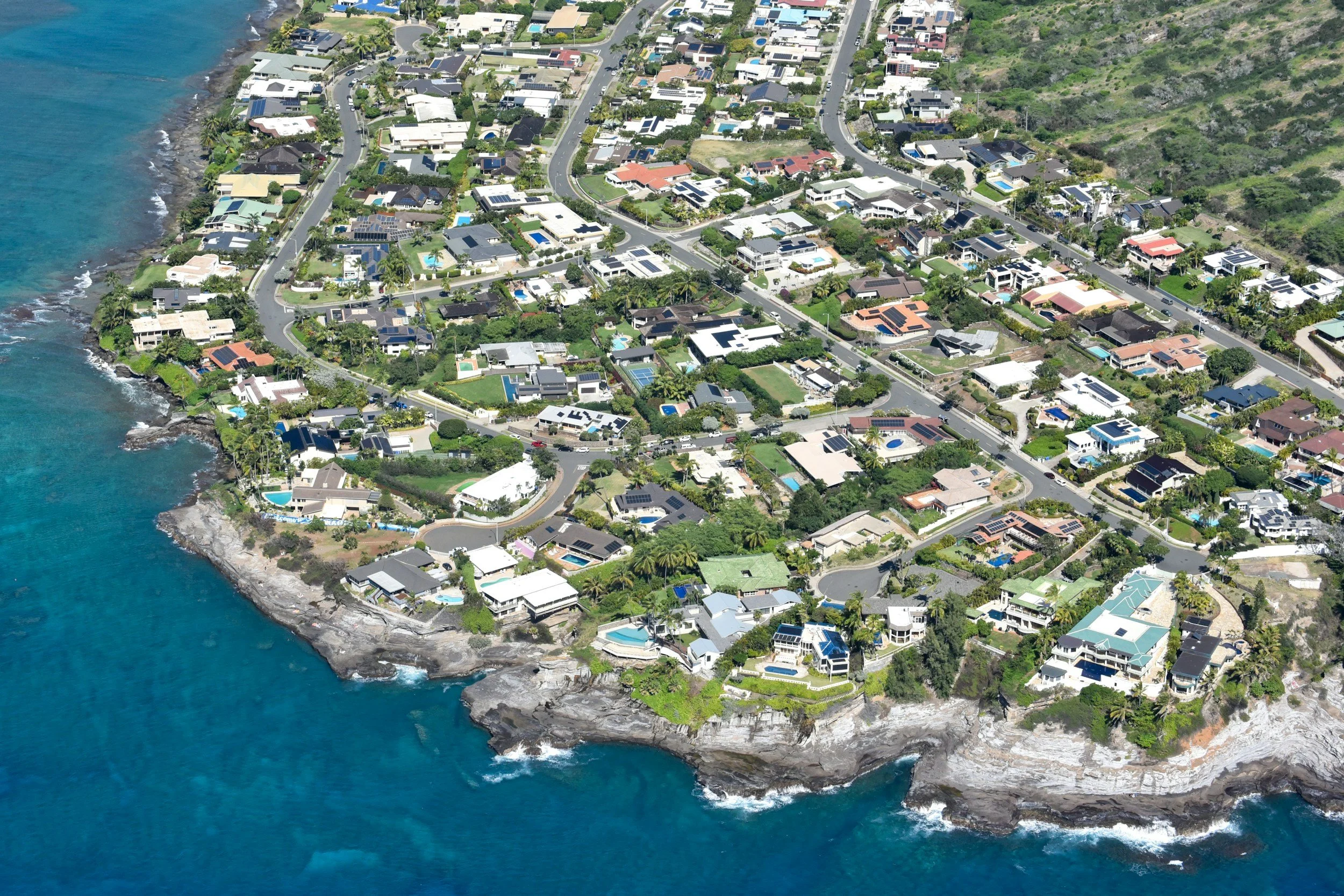Aerial view of Hawaii residential homes and neighborhood