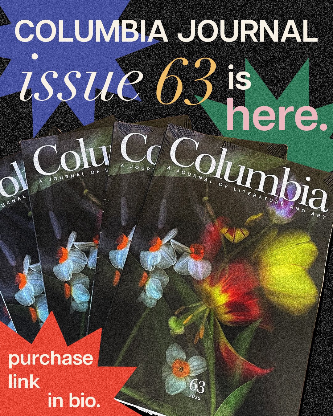 Columbia Journal Issue 63 is HERE. Its collection of poems, stories, essays and images&mdash;photographs, paintings, multimedia collage&mdash;elucidate a spectrum of angles on the theme of Resilience.
Purchase link in bio via Submittable.