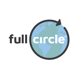 Logo "Full circle" représentant un globe et une flèche avec les mots "full circle" en surimpression.