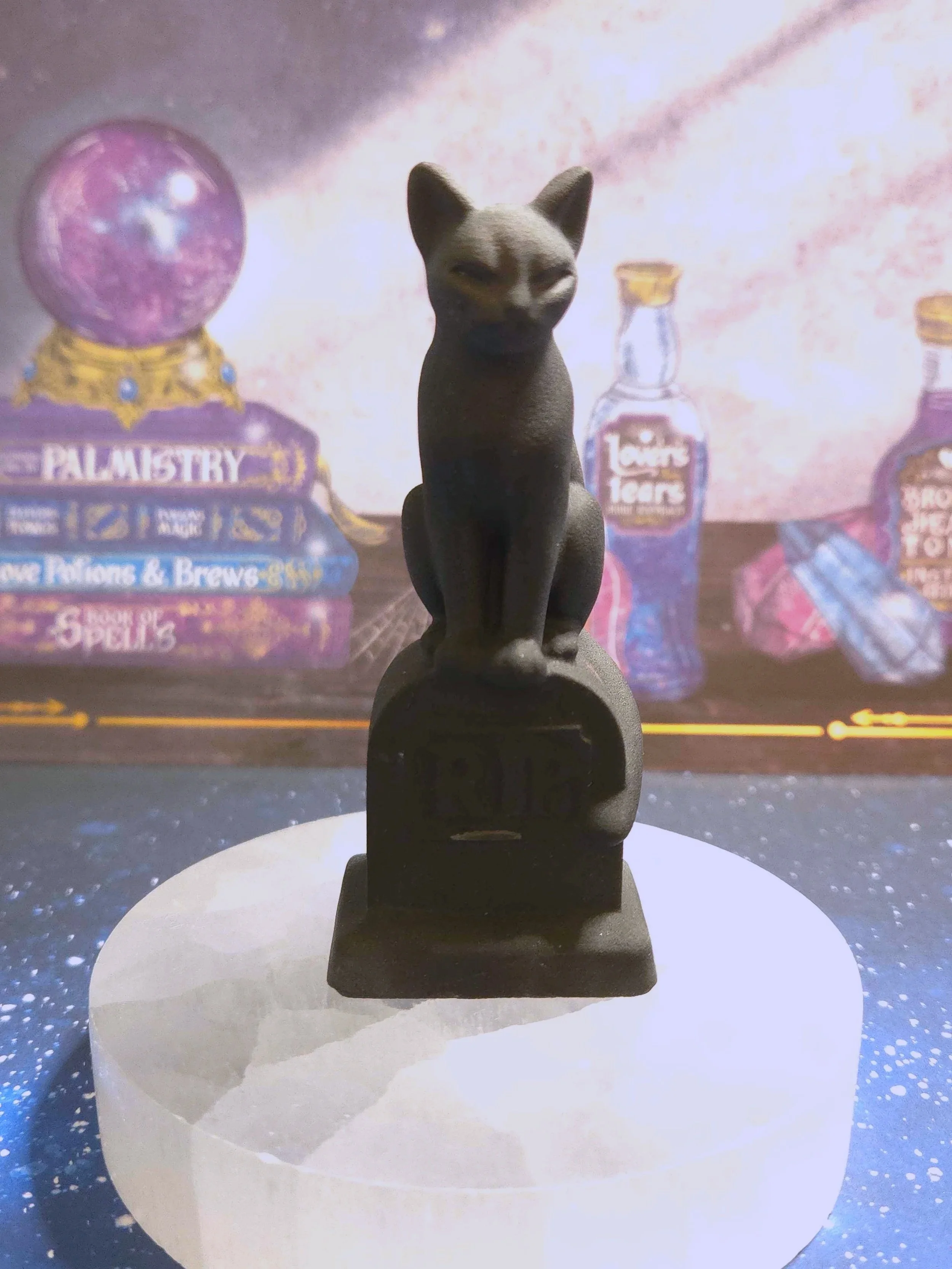 Crystal Black Obsidian Cat Tombstone Statue