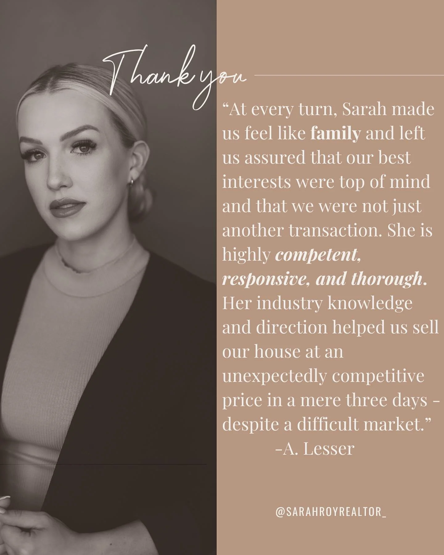 This review! I am so GRATEFUL 😭🥹

Selling your first home and buying your second can be a very emotional, stressful process&mdash; 

It&rsquo;s incredibly important to me to do the absolute BEST job for my clients and there are times when transacti