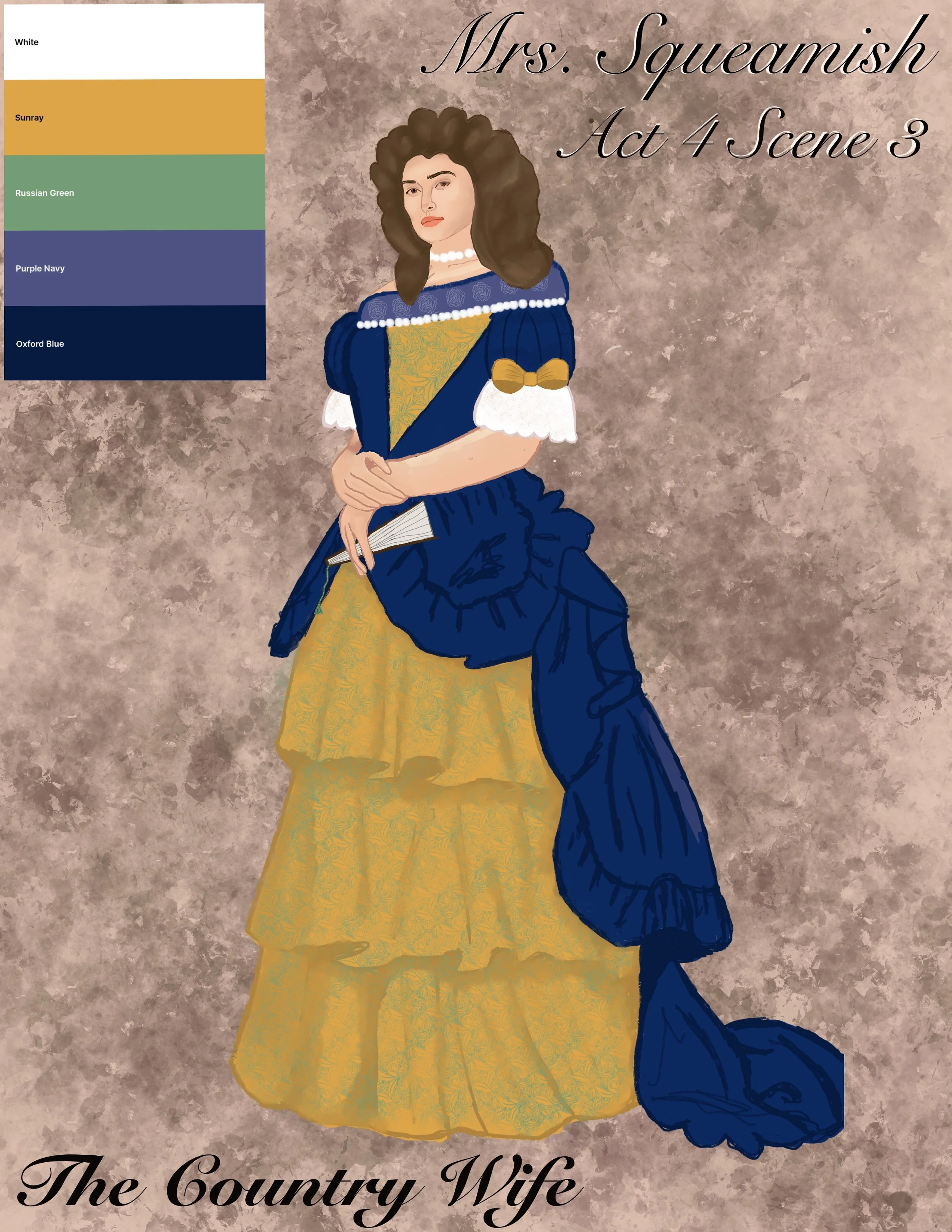 THE COUNTRY WIFE MRS. SQUEAMISH COSTUME RENDERING 