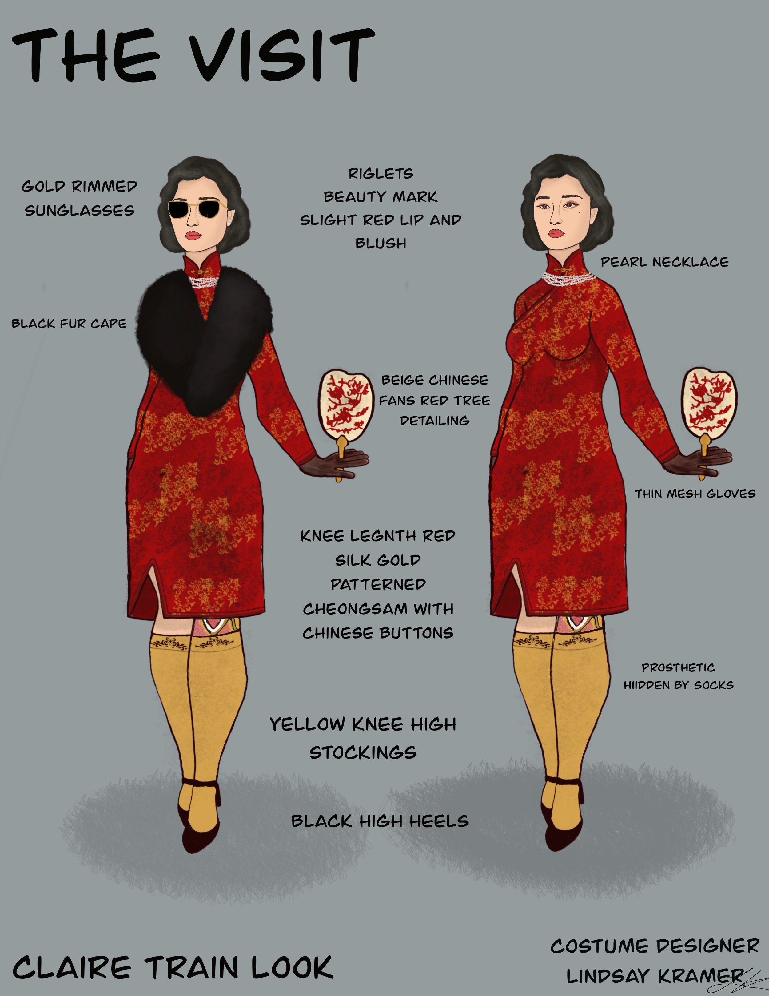 THE VISIT CLAIRE TRAIN LOOK COSTUME SKETCH 