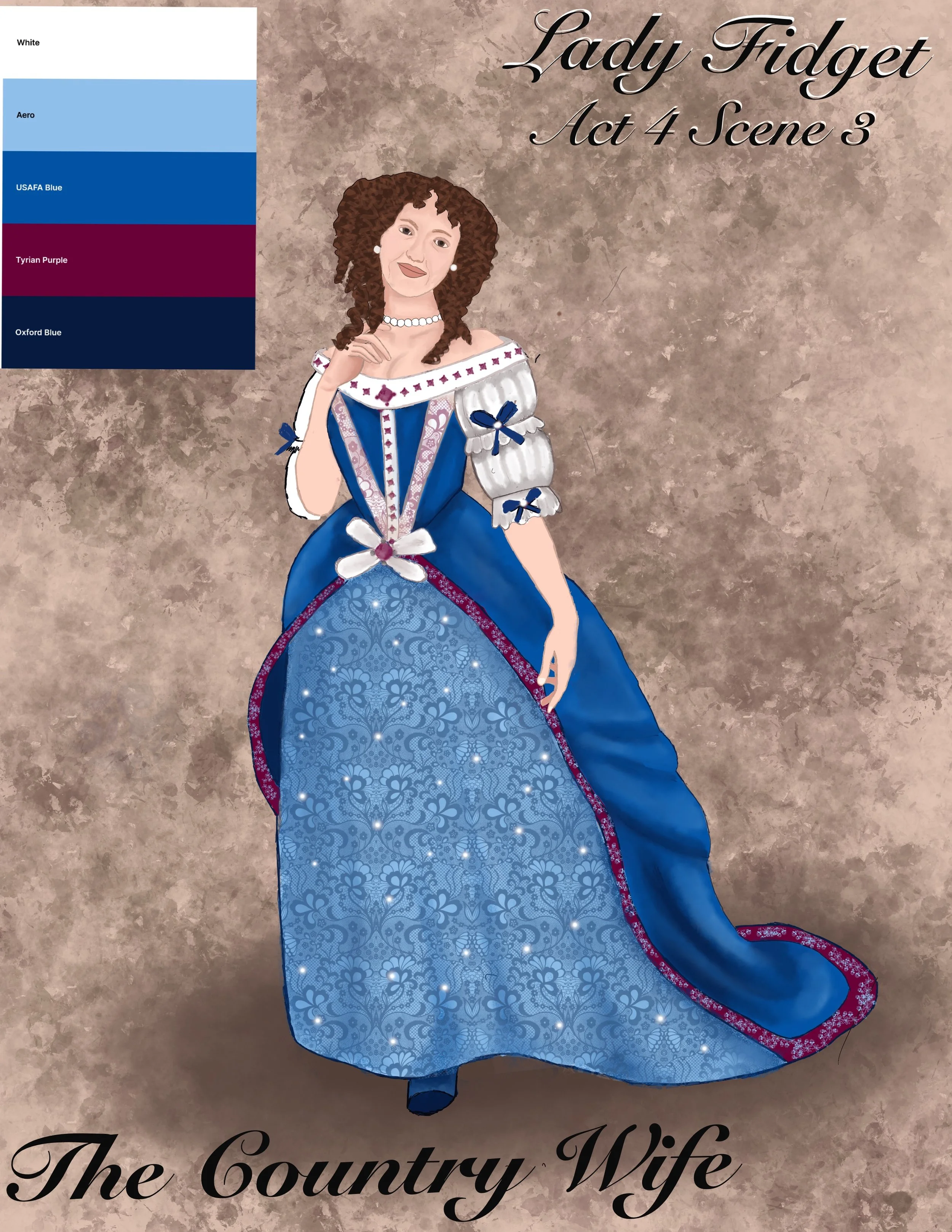 THE COUNTRY WIFE LADY FIDGET COSTUME RENDERINGS 