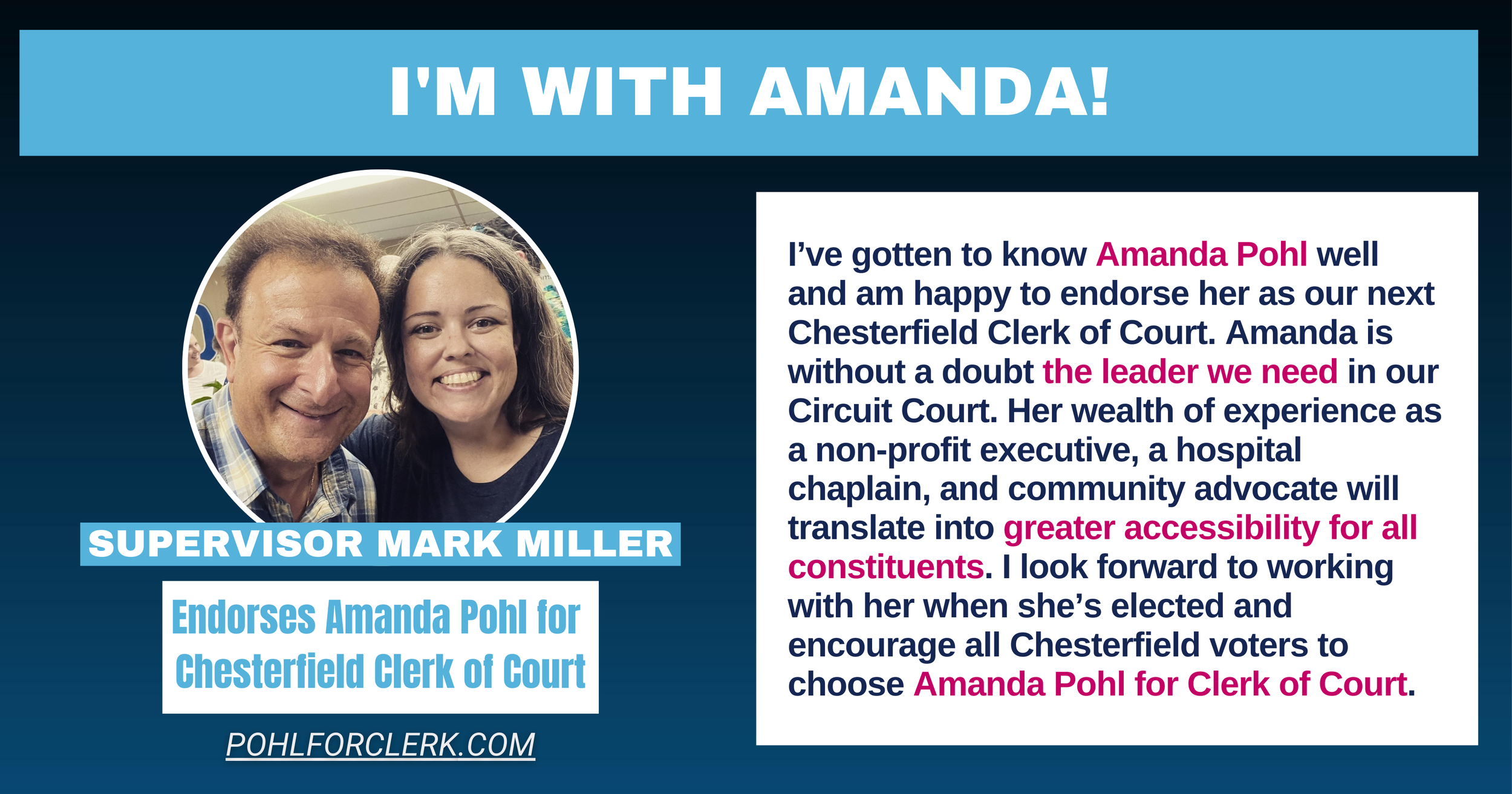 Supervisor Mark Miller Pohl for Clerk in Chesterfield Supervisor Mark Miller Pohl for Clerk in Chesterfield