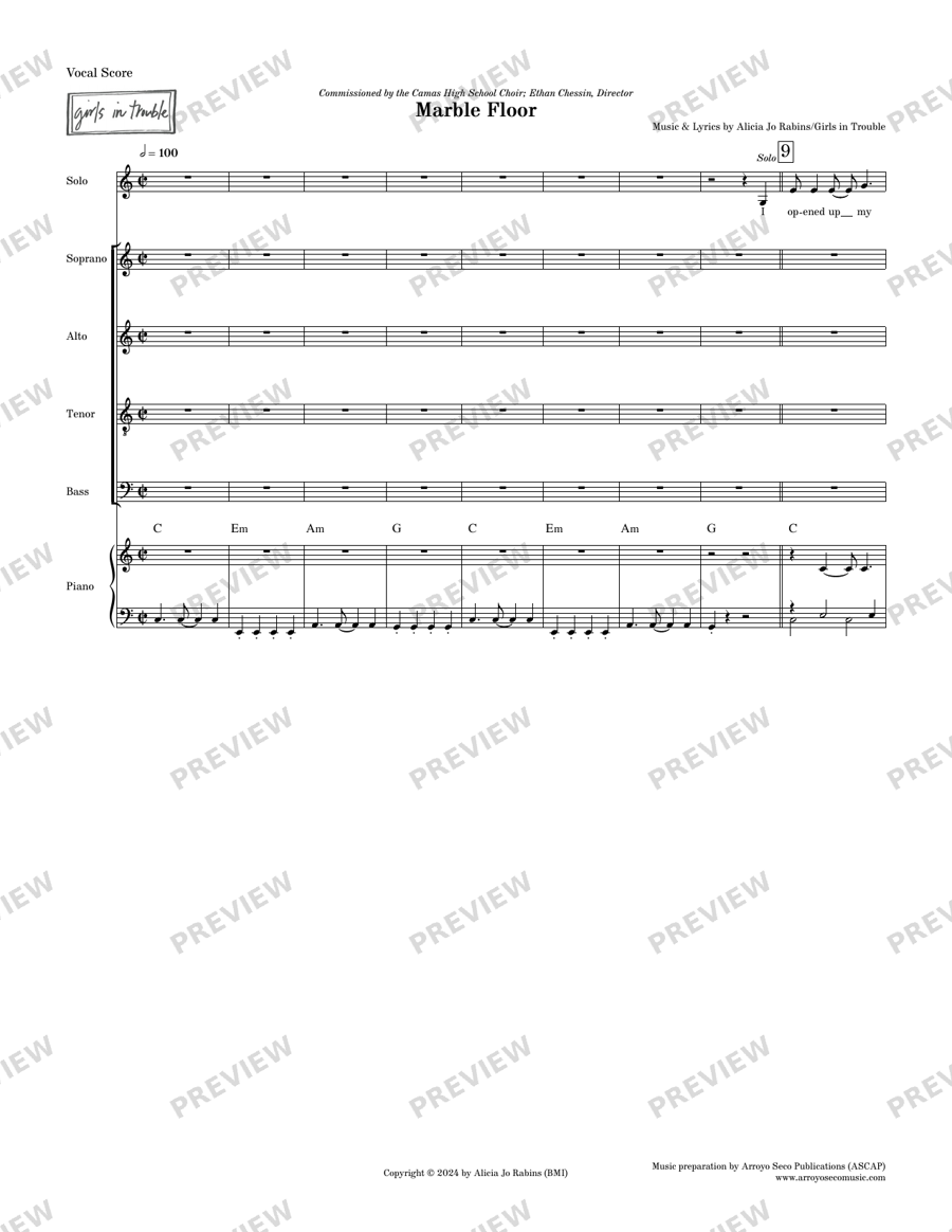 Choral Score — "Marble Floor" (choral arrangement of Girls in Trouble song)