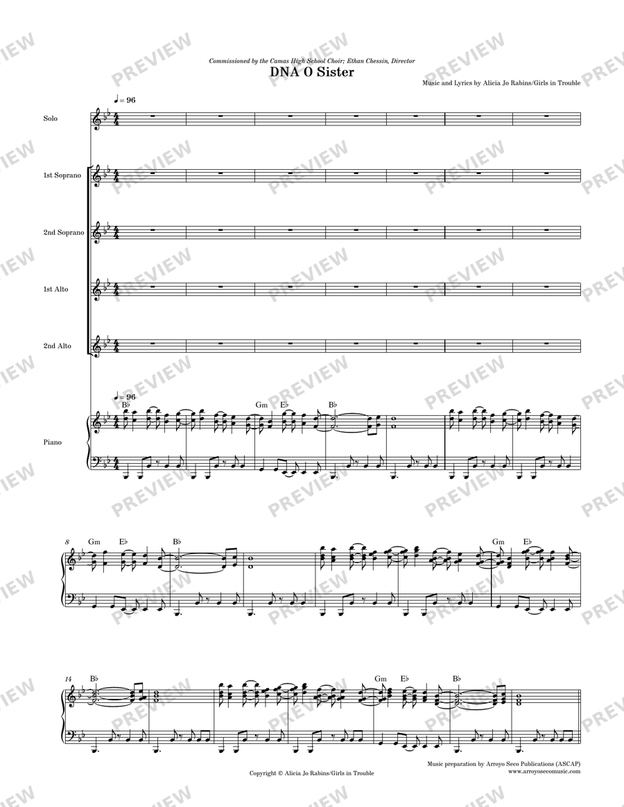 Choral Score — "DNA O Sister" (SSAA choral arrangement of Girls in Trouble song)