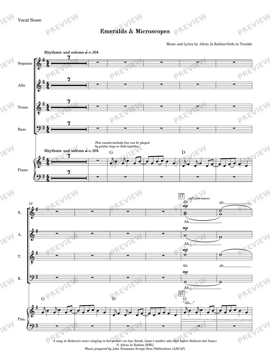 Choral Score — "Emeralds & Microscopes" (choral arrangement of Girls in Trouble song)
