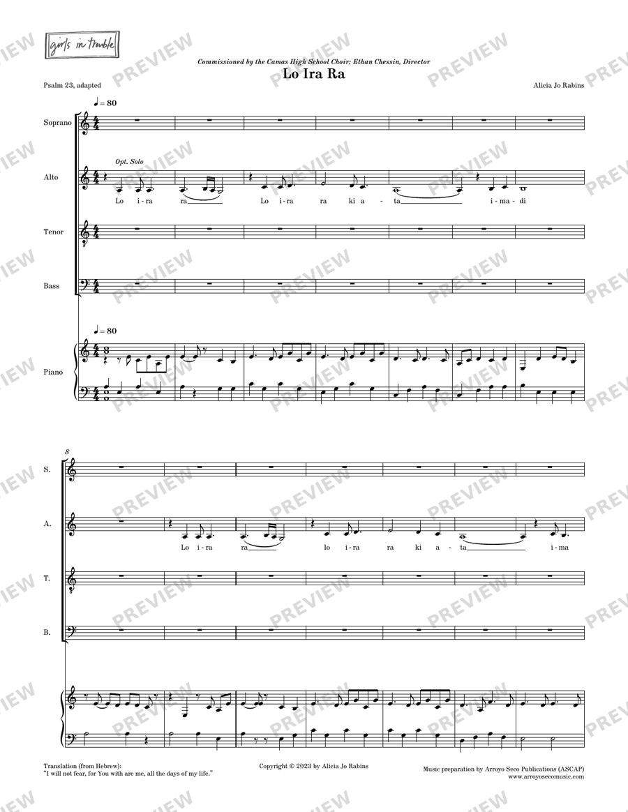 Choral Score — "Lo Ira Ra" (choral composition by Alicia Jo Rabins)