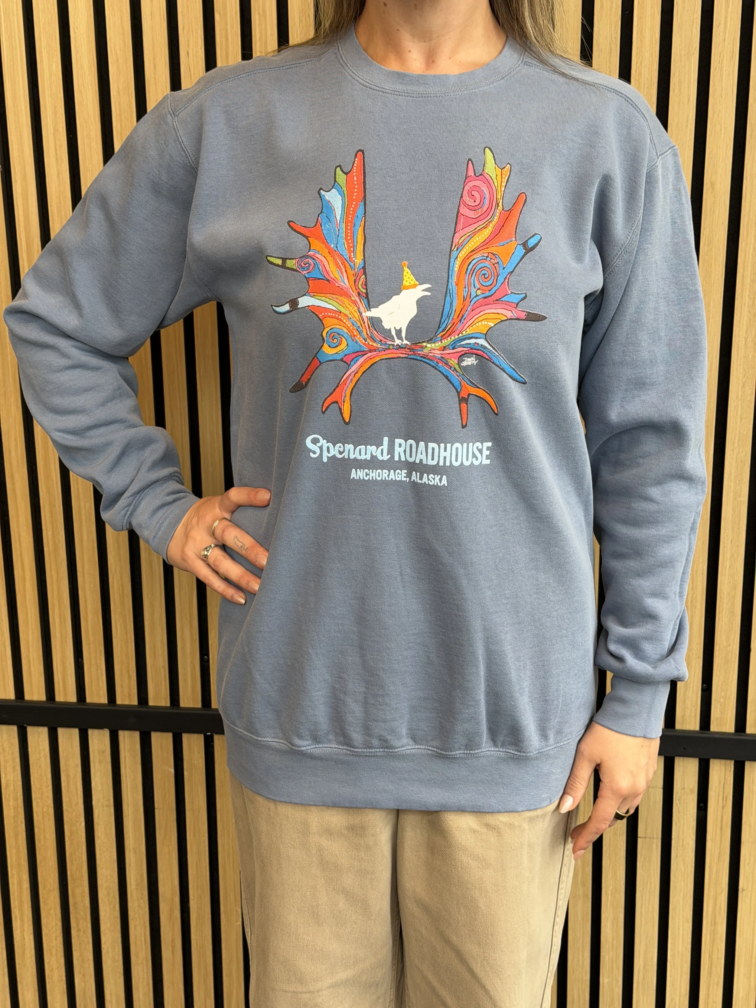 Blue Rainbow Antler Crewneck