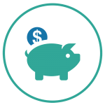 Illustration of a piggy bank with a coin marked with a dollar sign