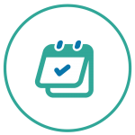 Icon of a calendar with a check mark inside a circle