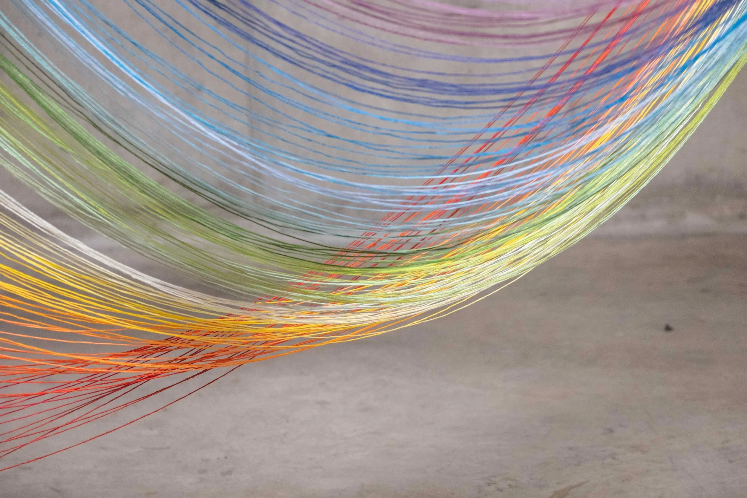 Detailed colours of blue, green and red in a gallery