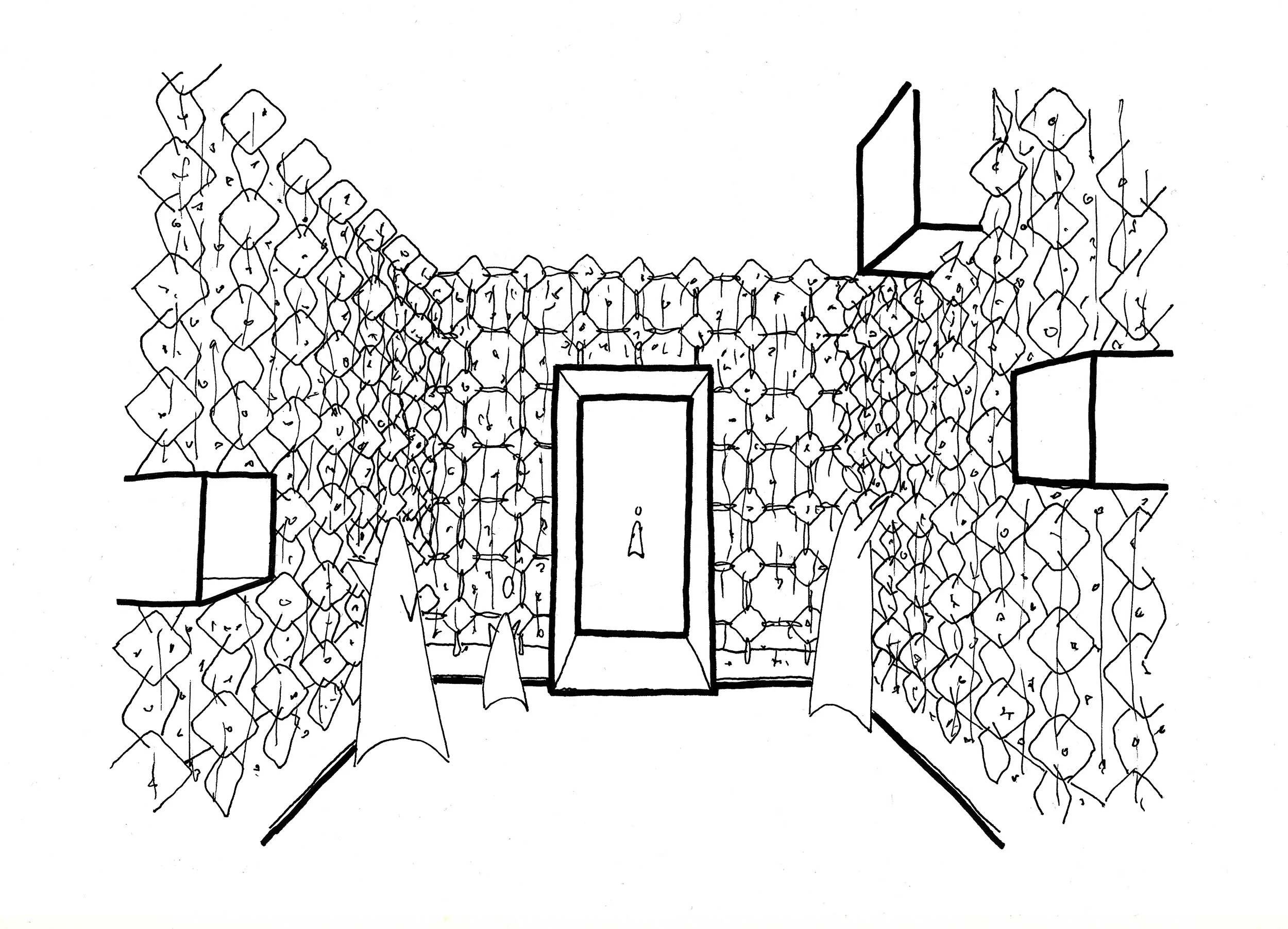Hand sketch by Inclume Architects of public interaction of London pavilion