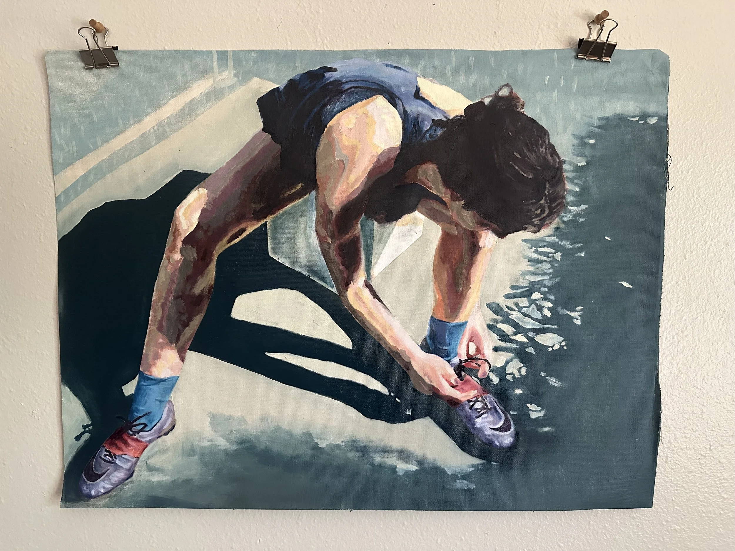 The Beautiful Game / Dancer Adjusting Her Cleats,
Oil, 18x24
