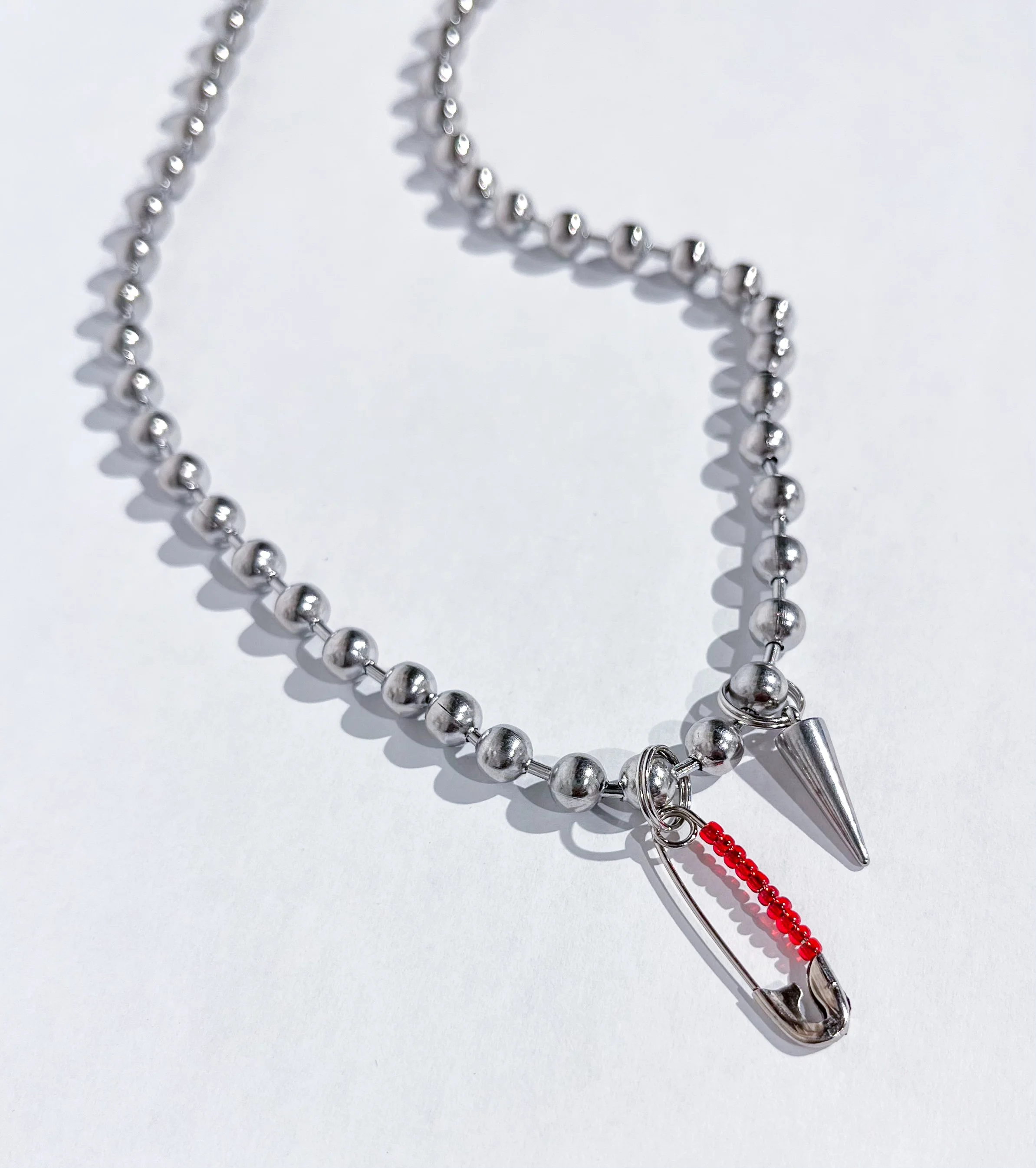 Steel Pearls Necklace (Thin w/ flare)