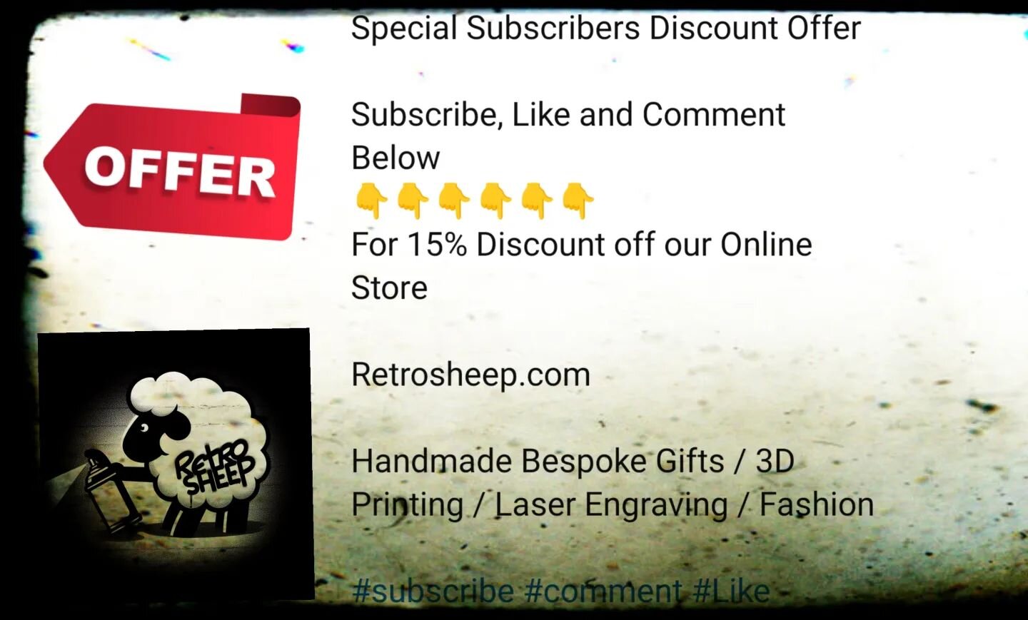 Special YouTube Subscribers #discount code #Like #Comment #Subscribe #follow #x #Twitter  our #YouTube channel for 15% Discount from our #HandmadeHour #store

 youtube.com/@Retrosheep