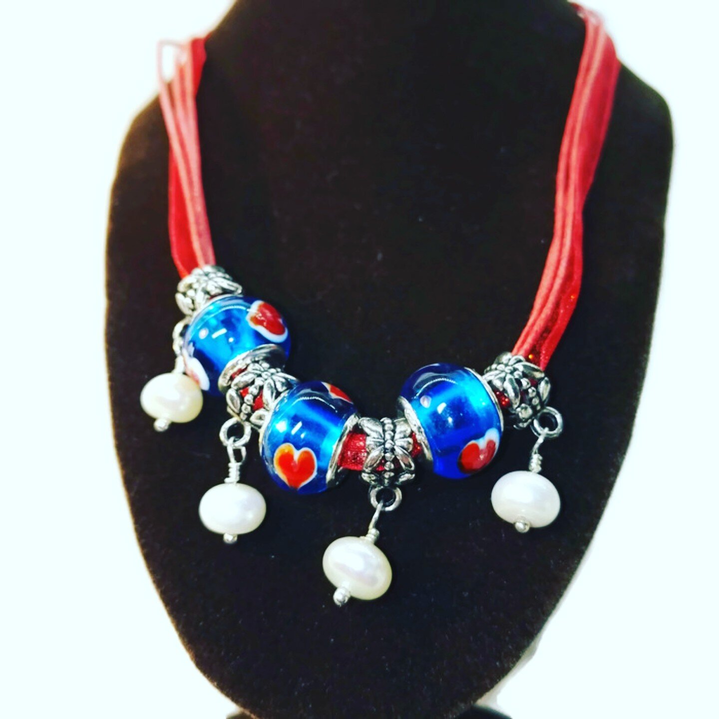 Red Blue Silver Love Heart Beaded Gypsy Style Charm Pendant Necklace Gift | Retrosheep #Jewellery https://retrosheep.com/shop/p/red-gypsy-loveheart-necklace