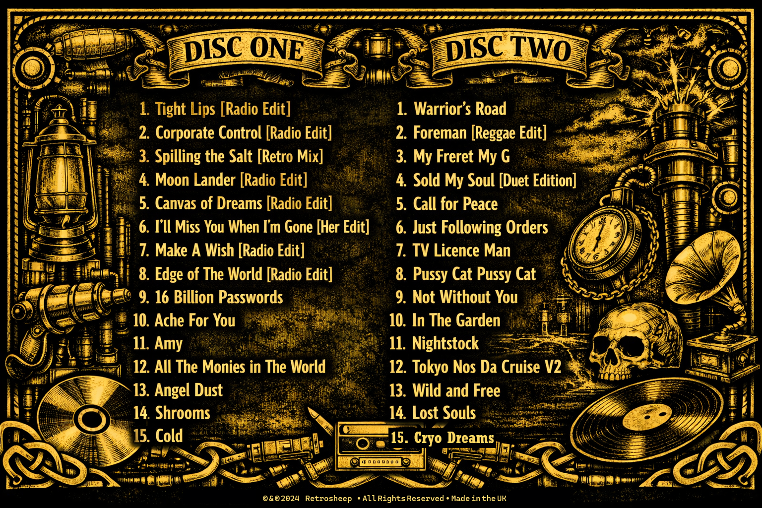 First Run Retrosheep — Debut Double CD Album TRACK LIST