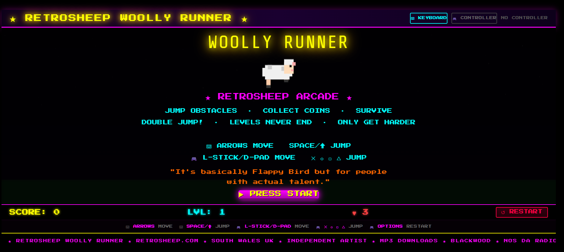 Woolly Runner | Free Retro Arcade Game | Retrosheep Arcade