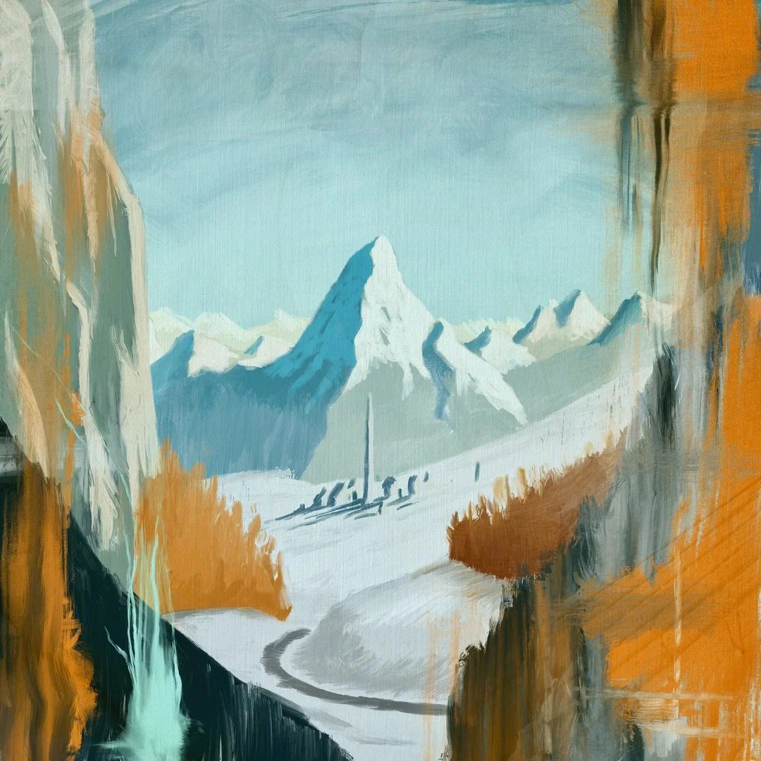 The album cover for The Chilling Alpine Adventure by The Chilling Alpine Adventure and Falling Up (Jessy Ribordy), depicting cold, scenic alpine visuals to complement the album's adventurous and cinematic sound.