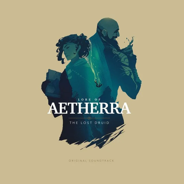 Soundtrack cover for Lore of Aetherra (composer Jessy Ribordy), featuring mystical artwork that embodies the epic fantasy themes of the RPG, with rich colors and symbols reflecting the adventurous, magical world of Aetherra