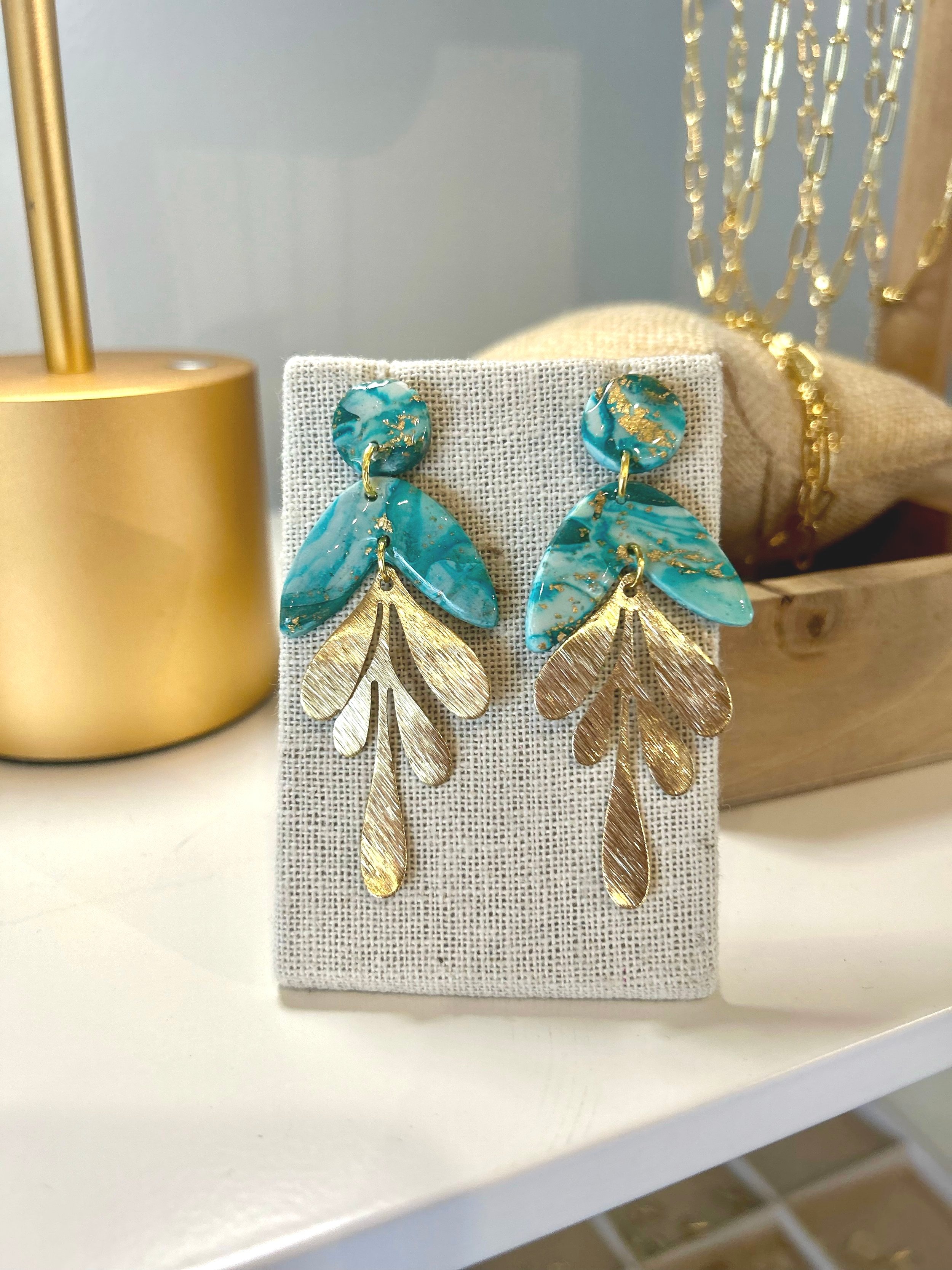 handmade clay statement earrings turquoise